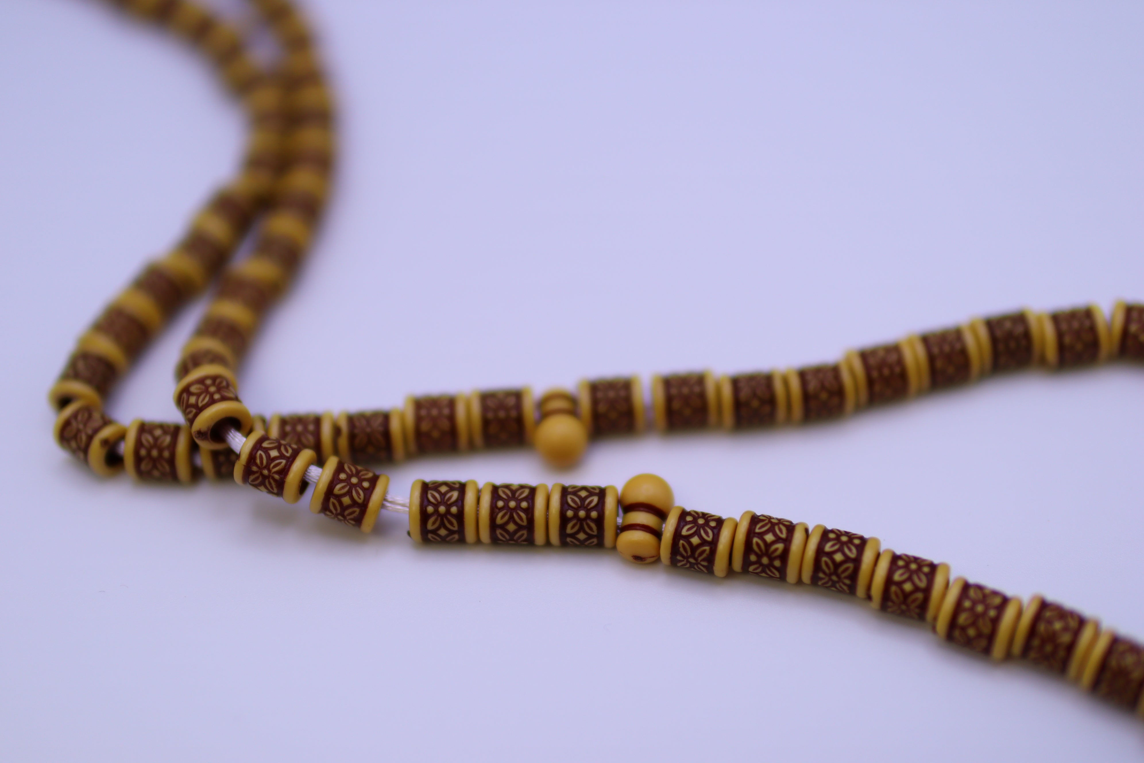 Islamic Tesbih wooden 99 Count Polished Prayer Beads 8mm - Brown gold