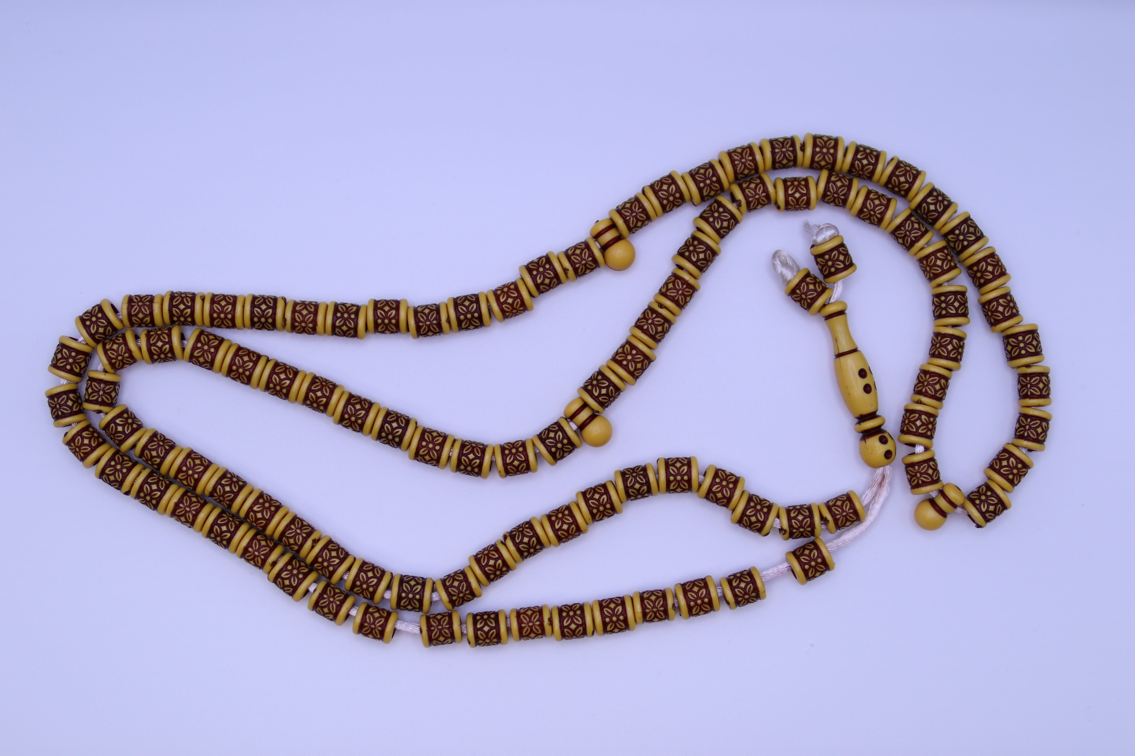 Islamic Tesbih wooden 99 Count Polished Prayer Beads 8mm - Brown gold