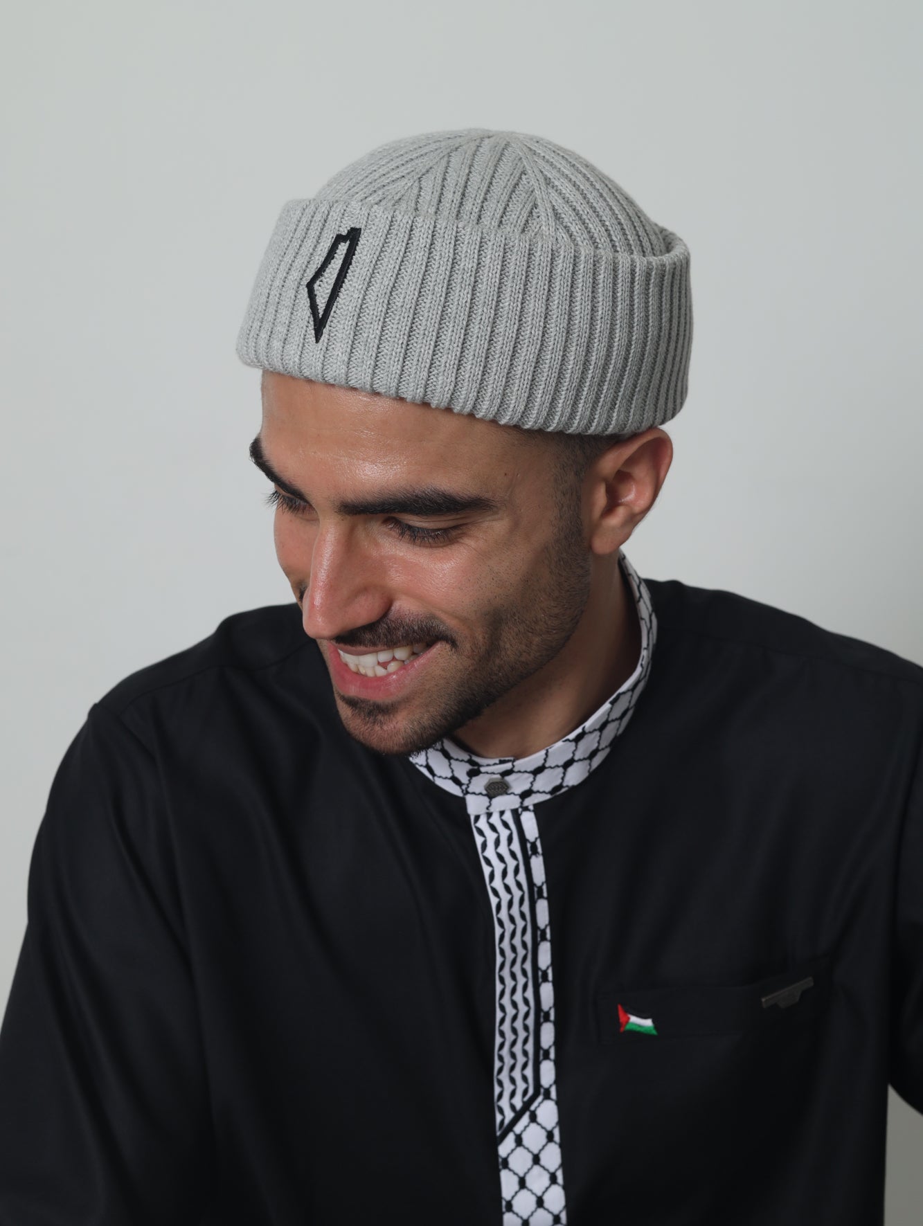 Palestine Map Folded Beanie Gray