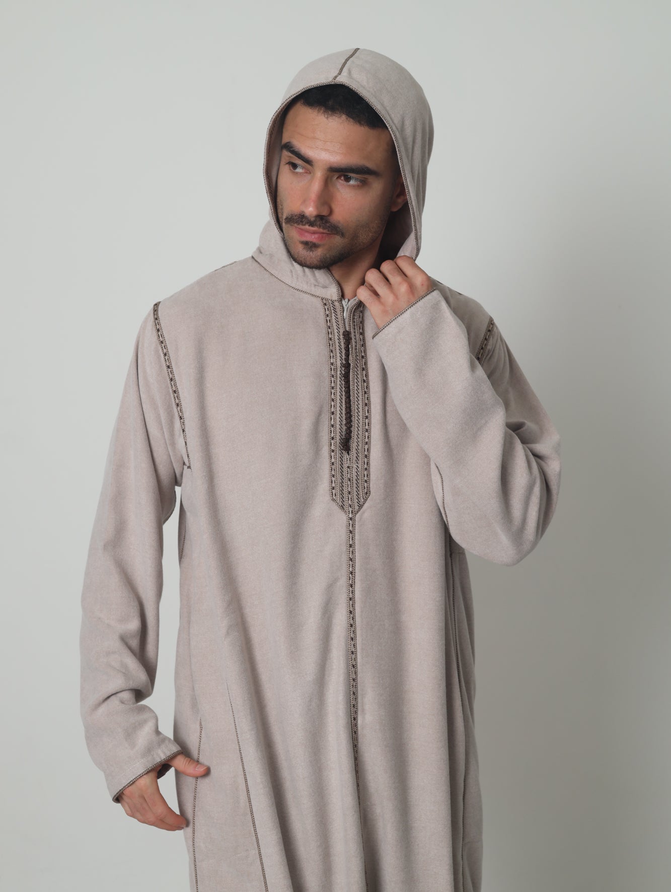 Moroccan Hoodie Thobe Mlifa Djellaba Beige