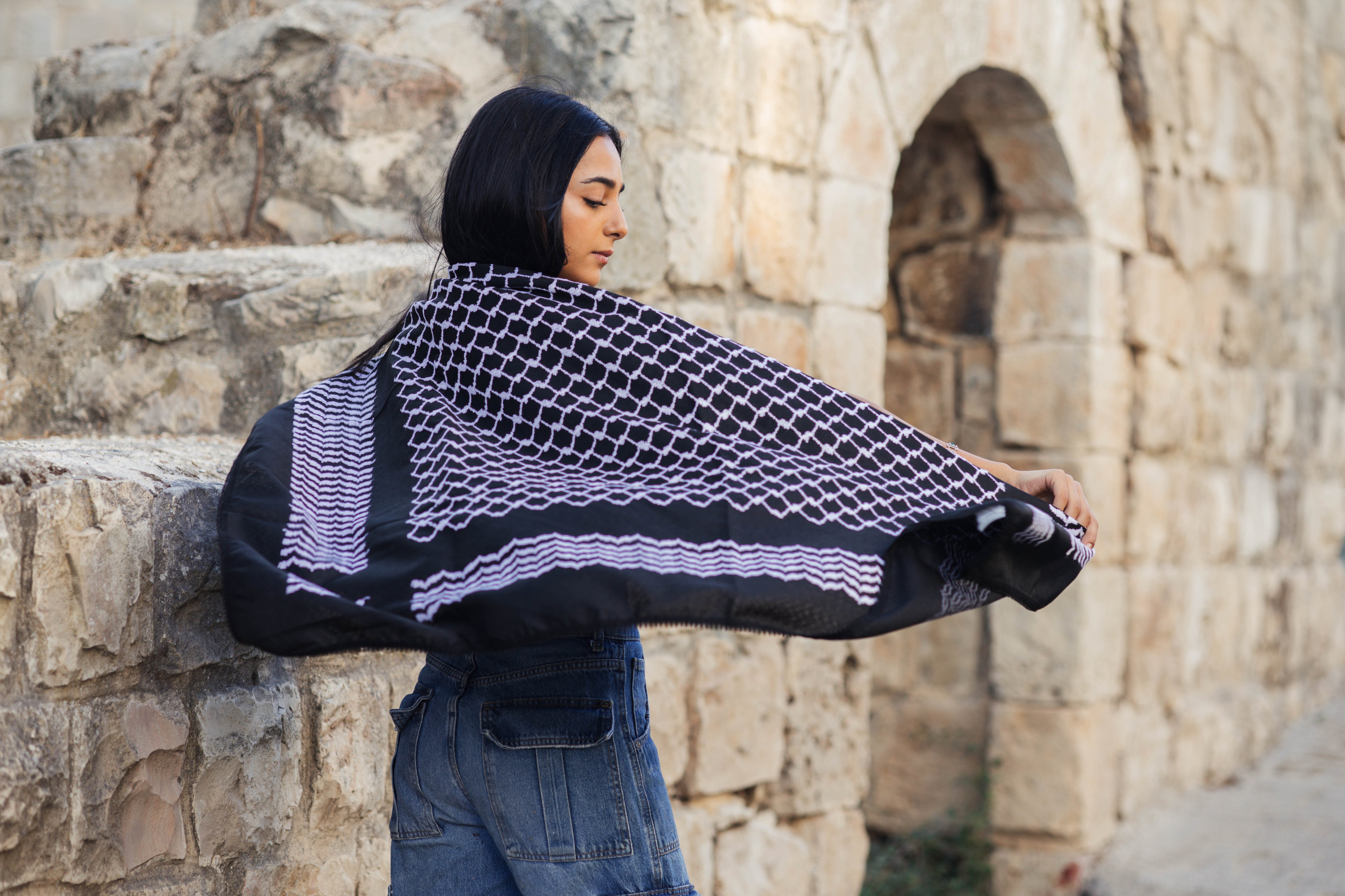 Black and White Nablus Kufiya by Burdaclothing