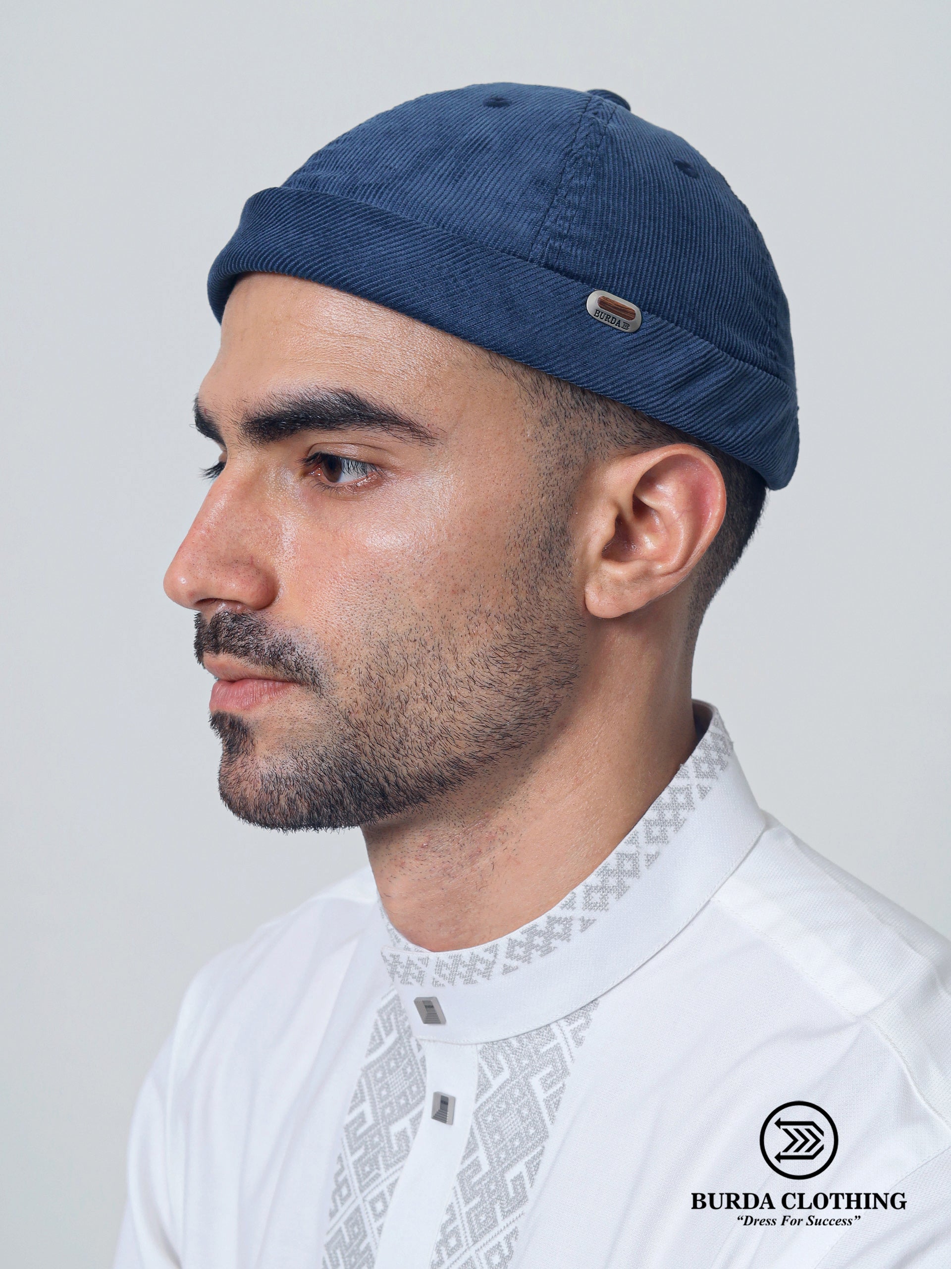 Corduroy Brimless Hat Blue by Burdaclothing