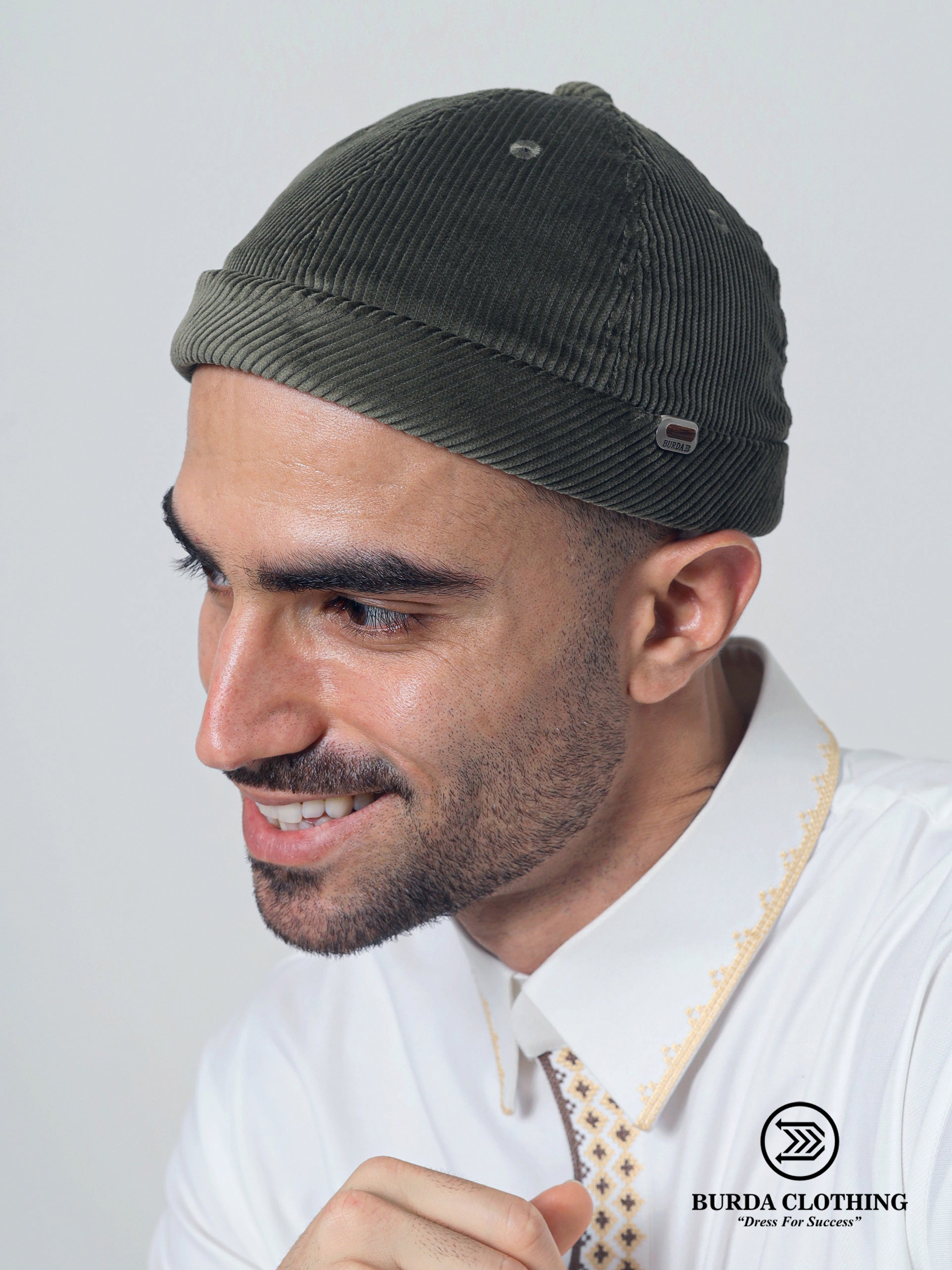 Corduroy Brimless Hat Green by Burdaclothing