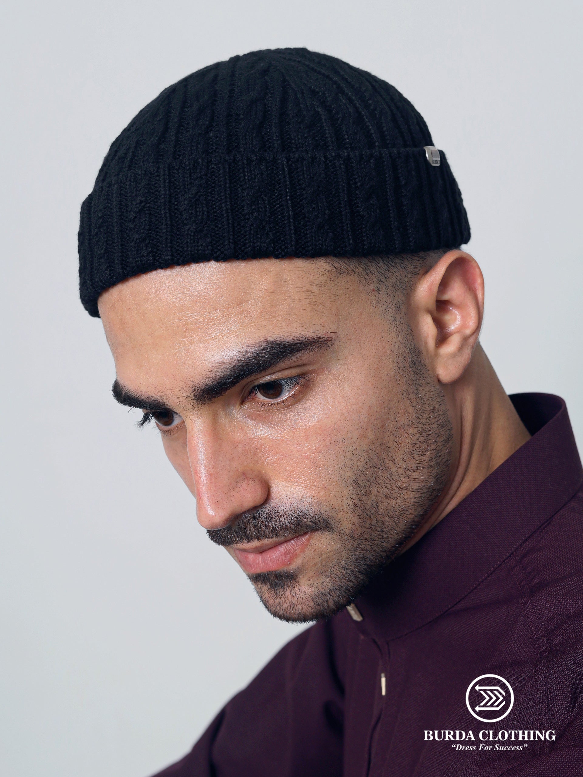 Folded Cable Design Beanie Black by Burdaclothing