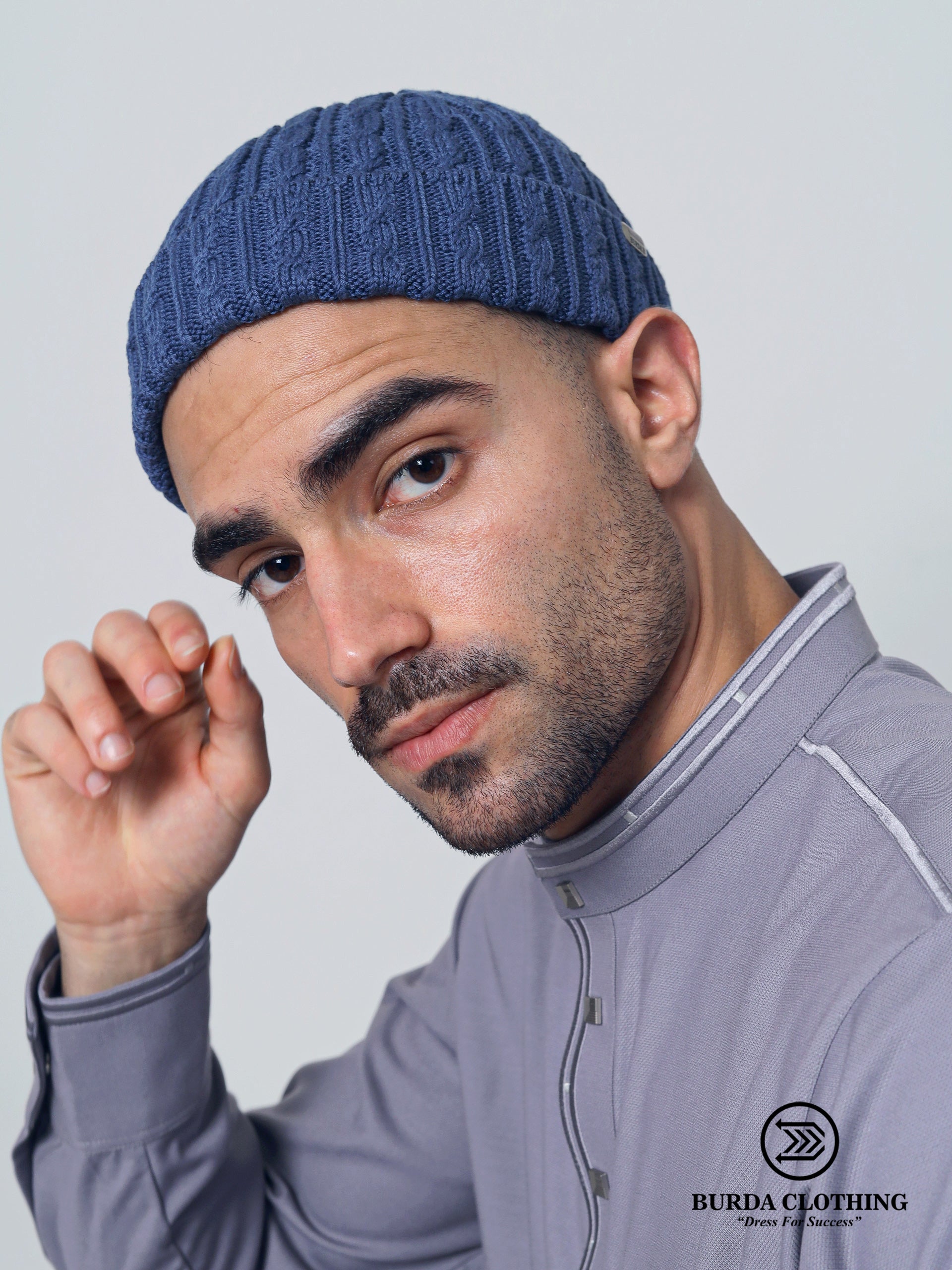 Folded Cable Design Beanie Blue by Burdaclothing