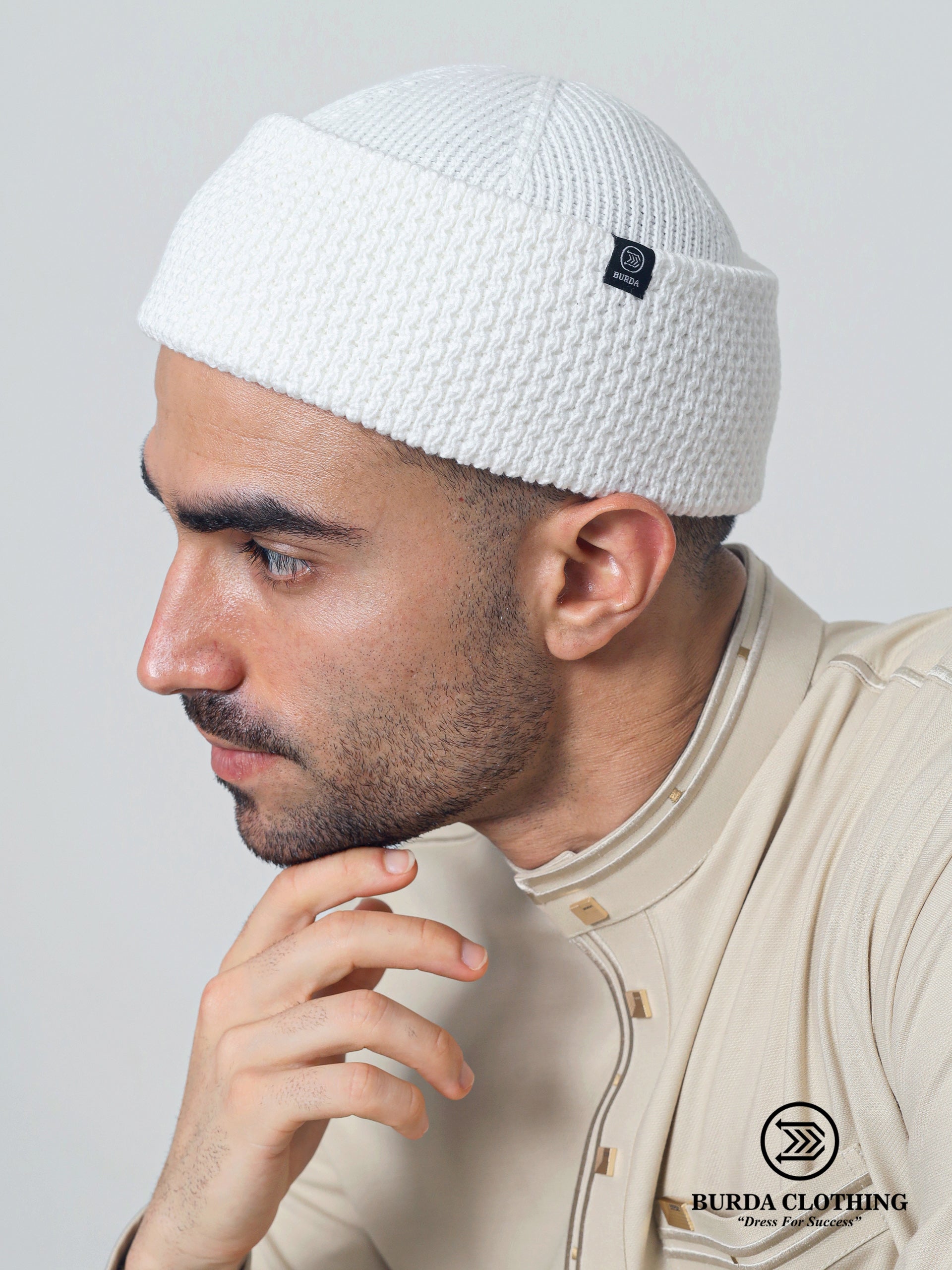 Folded Winter Beanie Off White by Burdaclothing