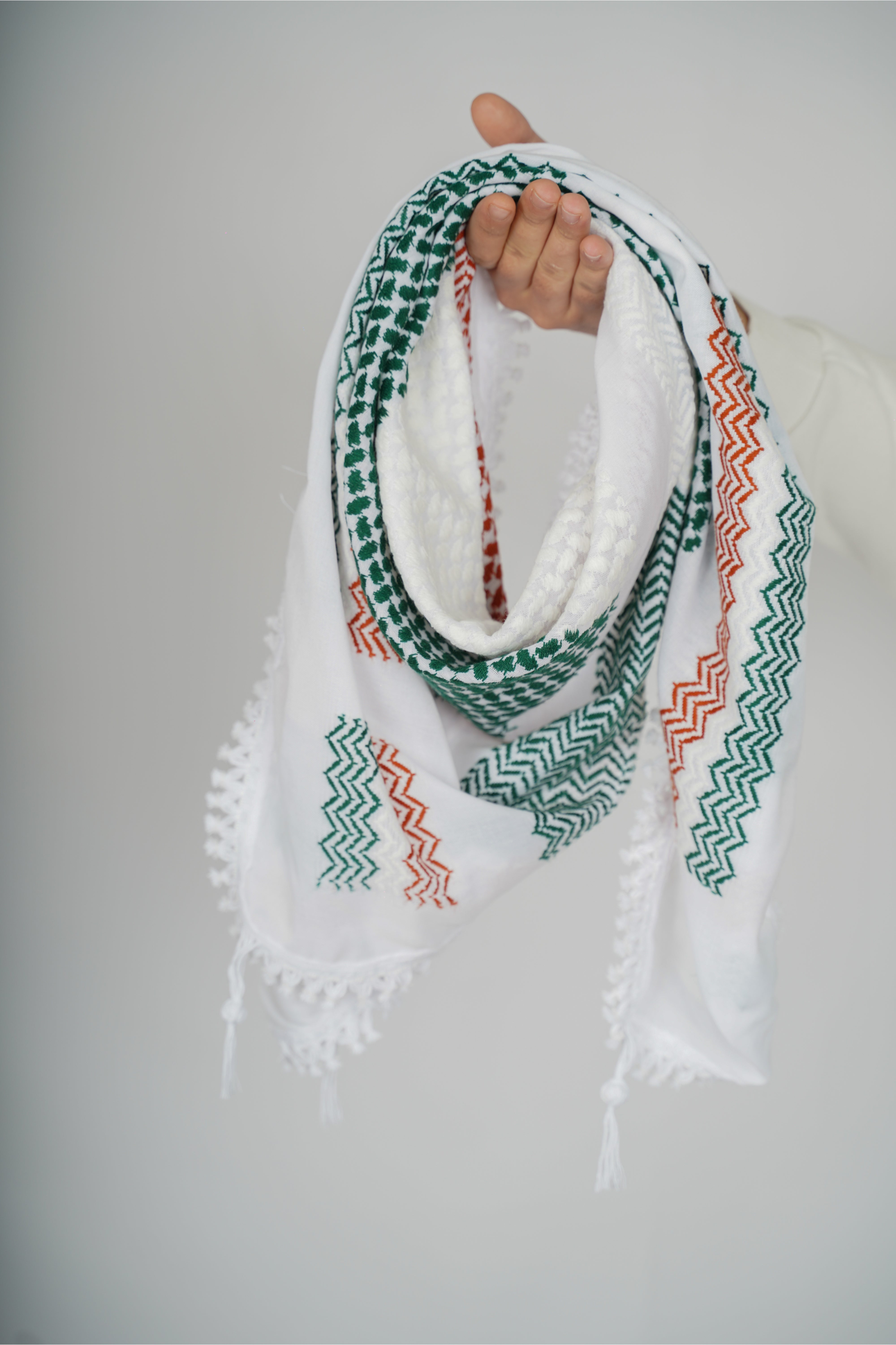 Green and Red Nablus Kufiya by Burdaclothing