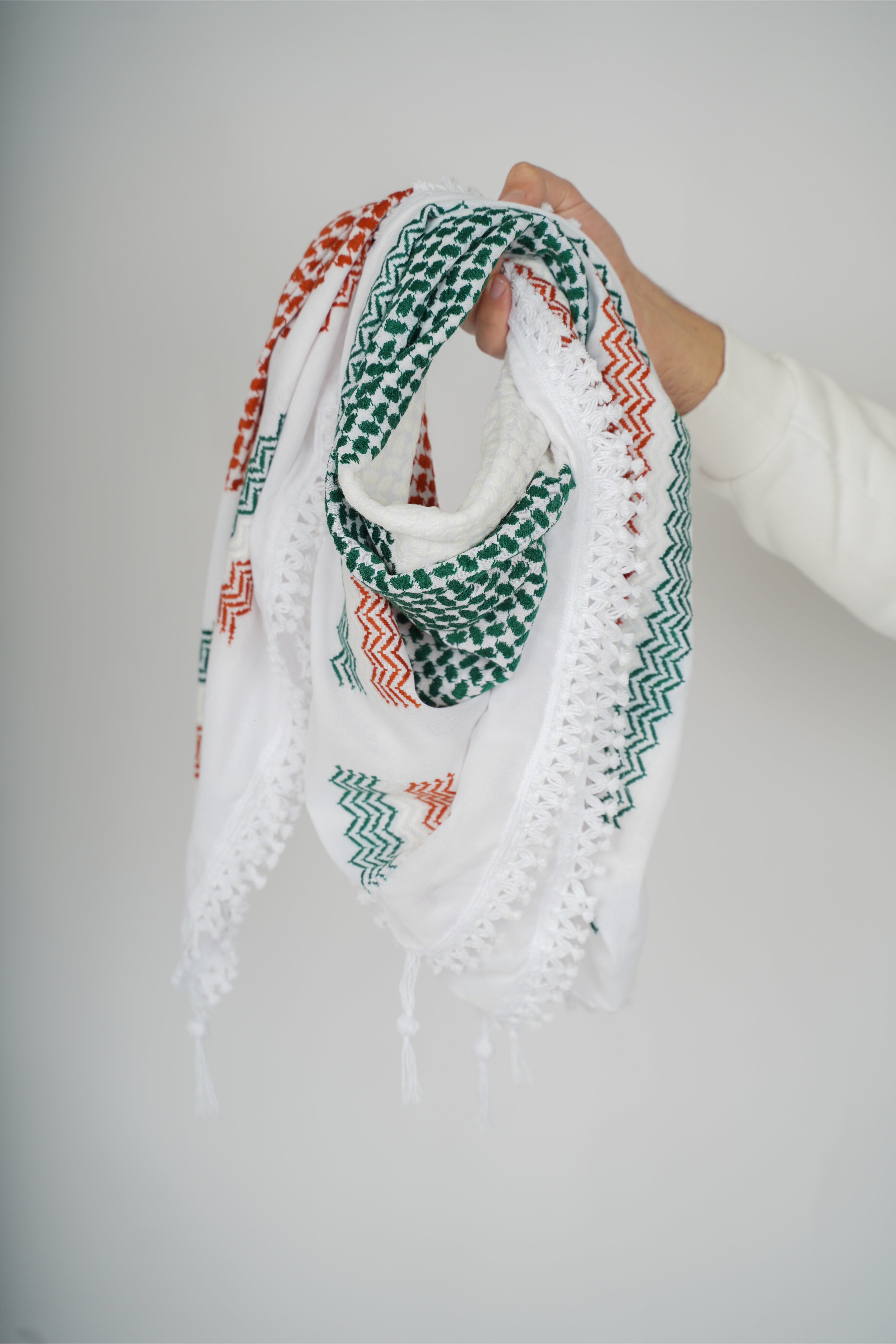 Green and Red Nablus Kufiya by Burdaclothing