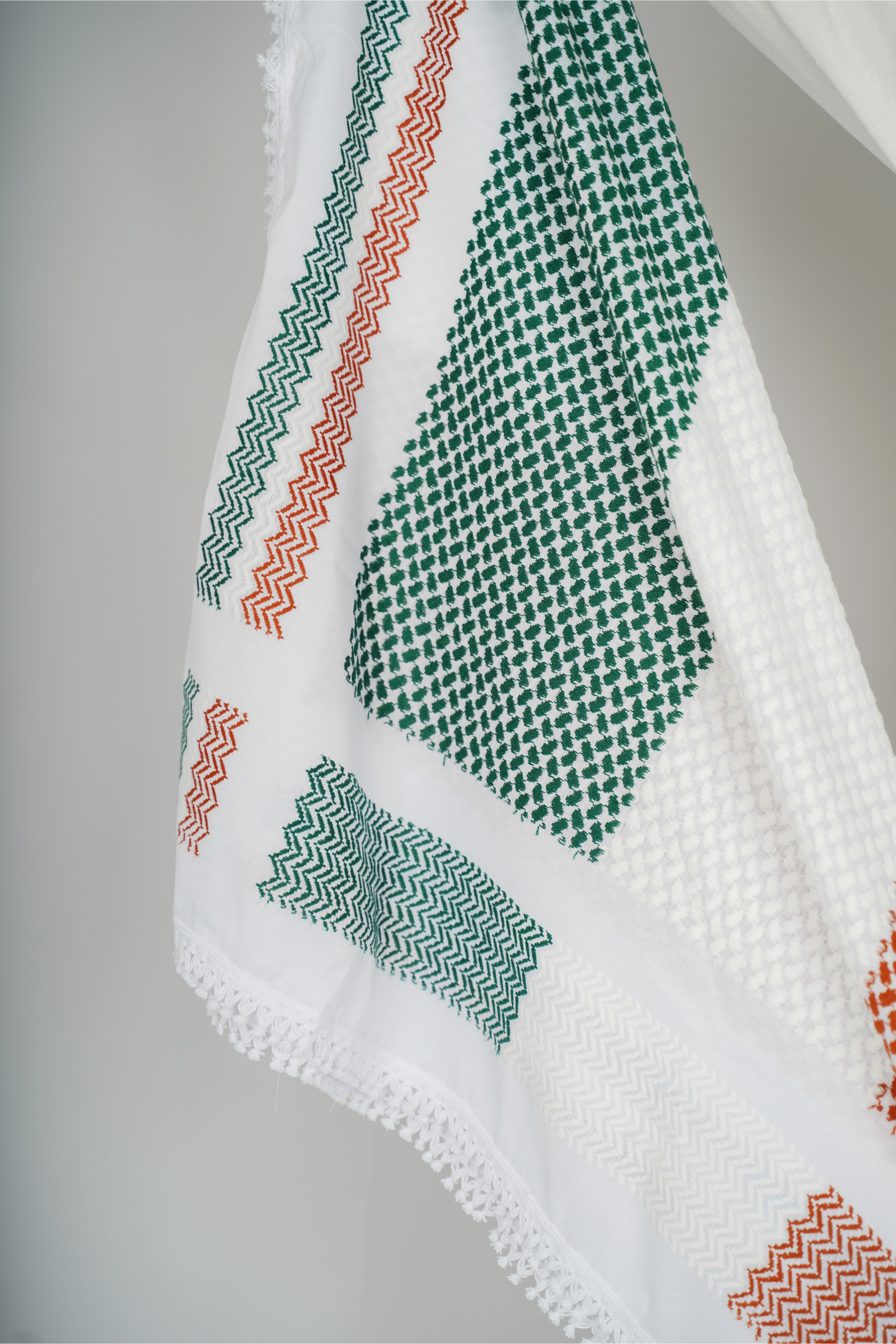 Green and Red Nablus Kufiya by Burdaclothing