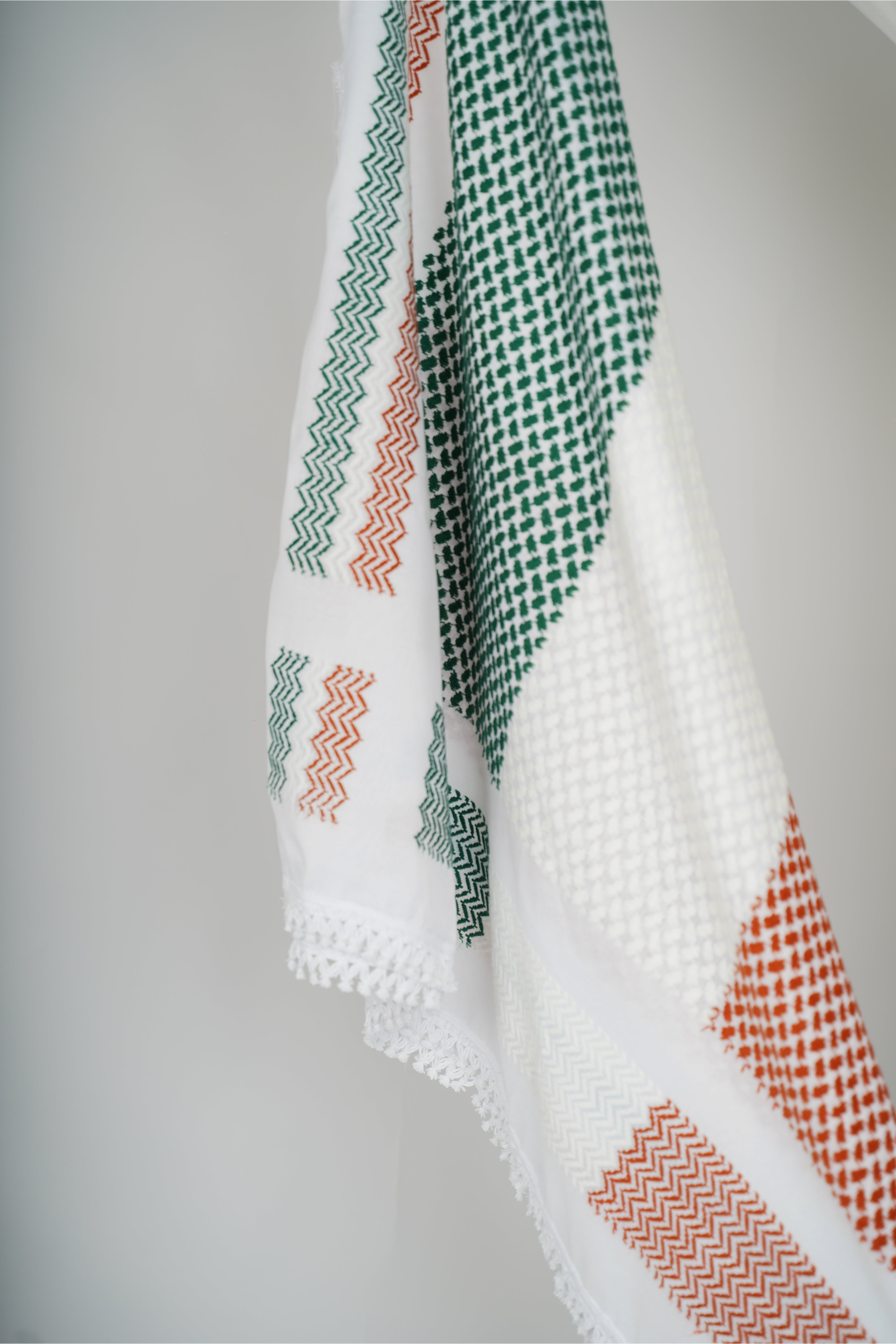 Green and Red Nablus Kufiya by Burdaclothing