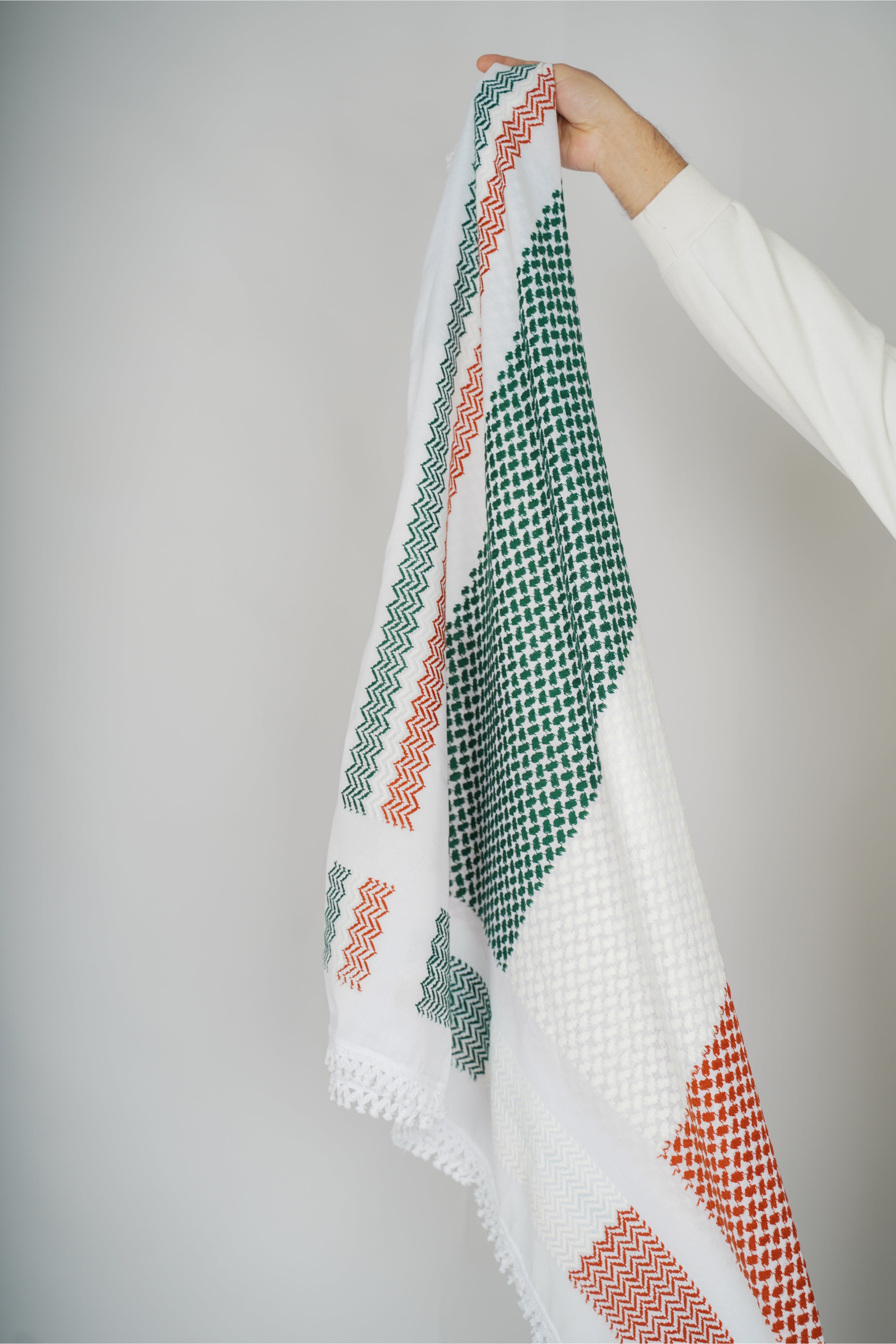 Green and Red Nablus Kufiya by Burdaclothing