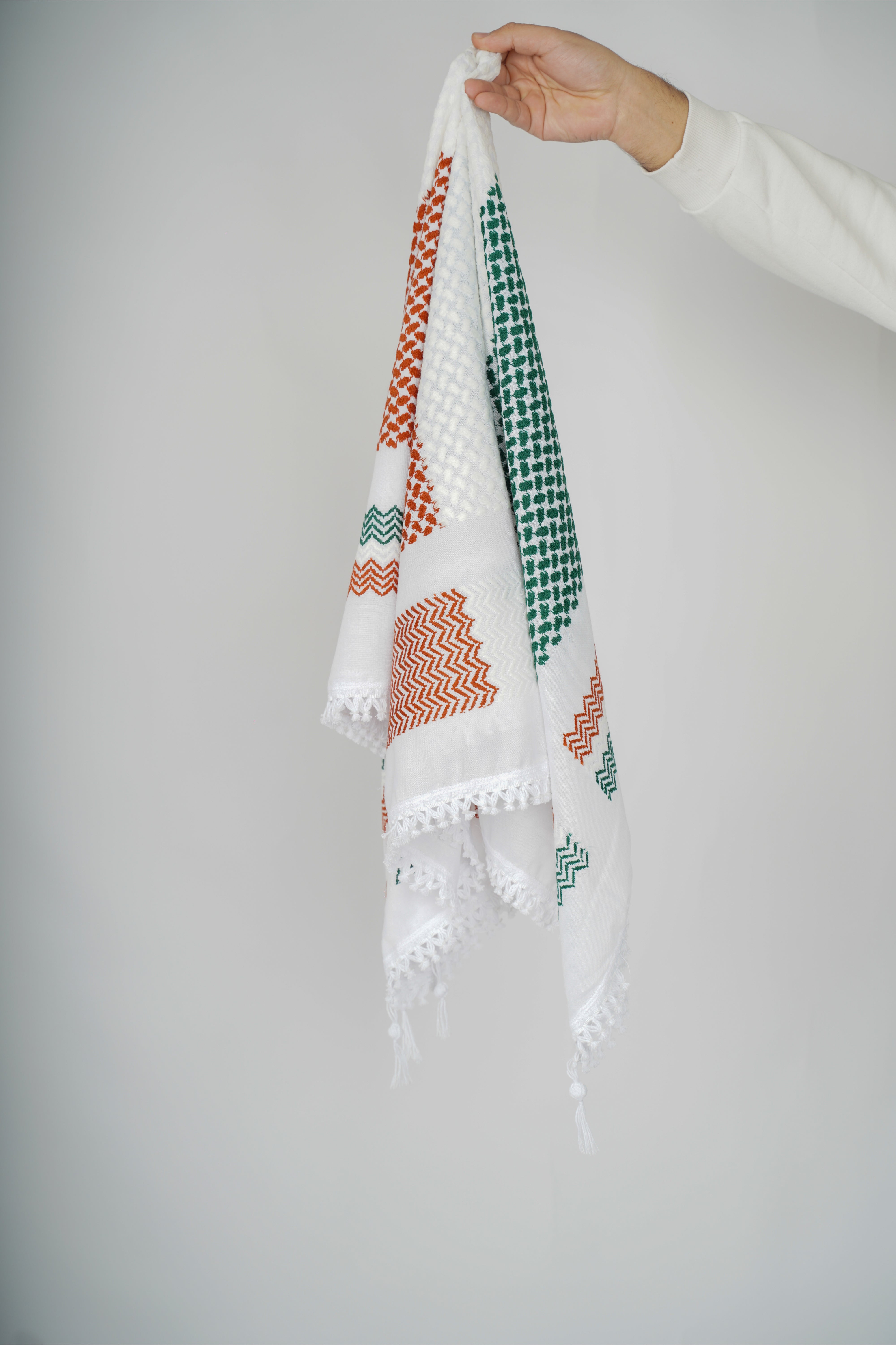 Green and Red Nablus Kufiya by Burdaclothing