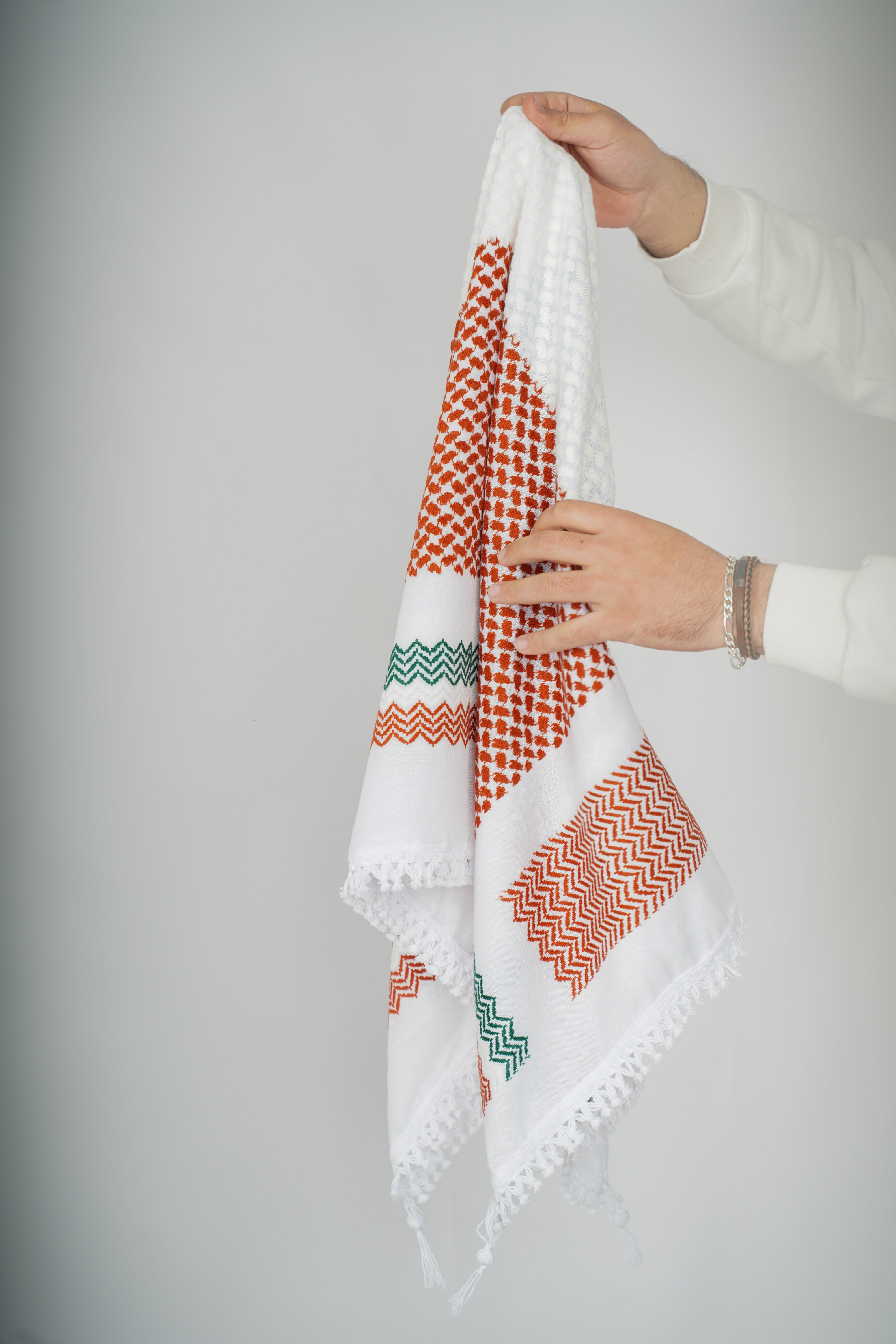 Green and Red Nablus Kufiya by Burdaclothing