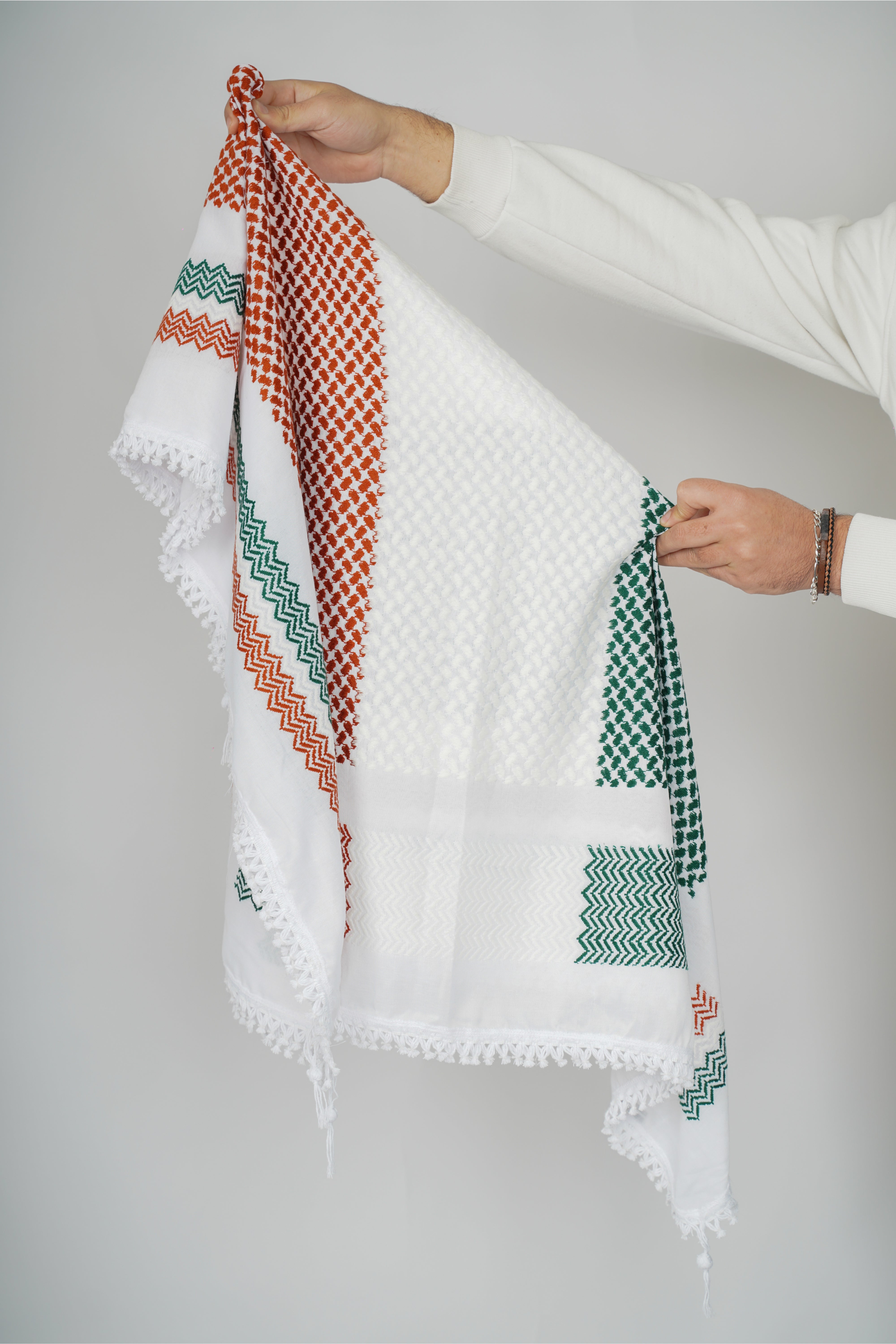 Green and Red Nablus Kufiya by Burdaclothing