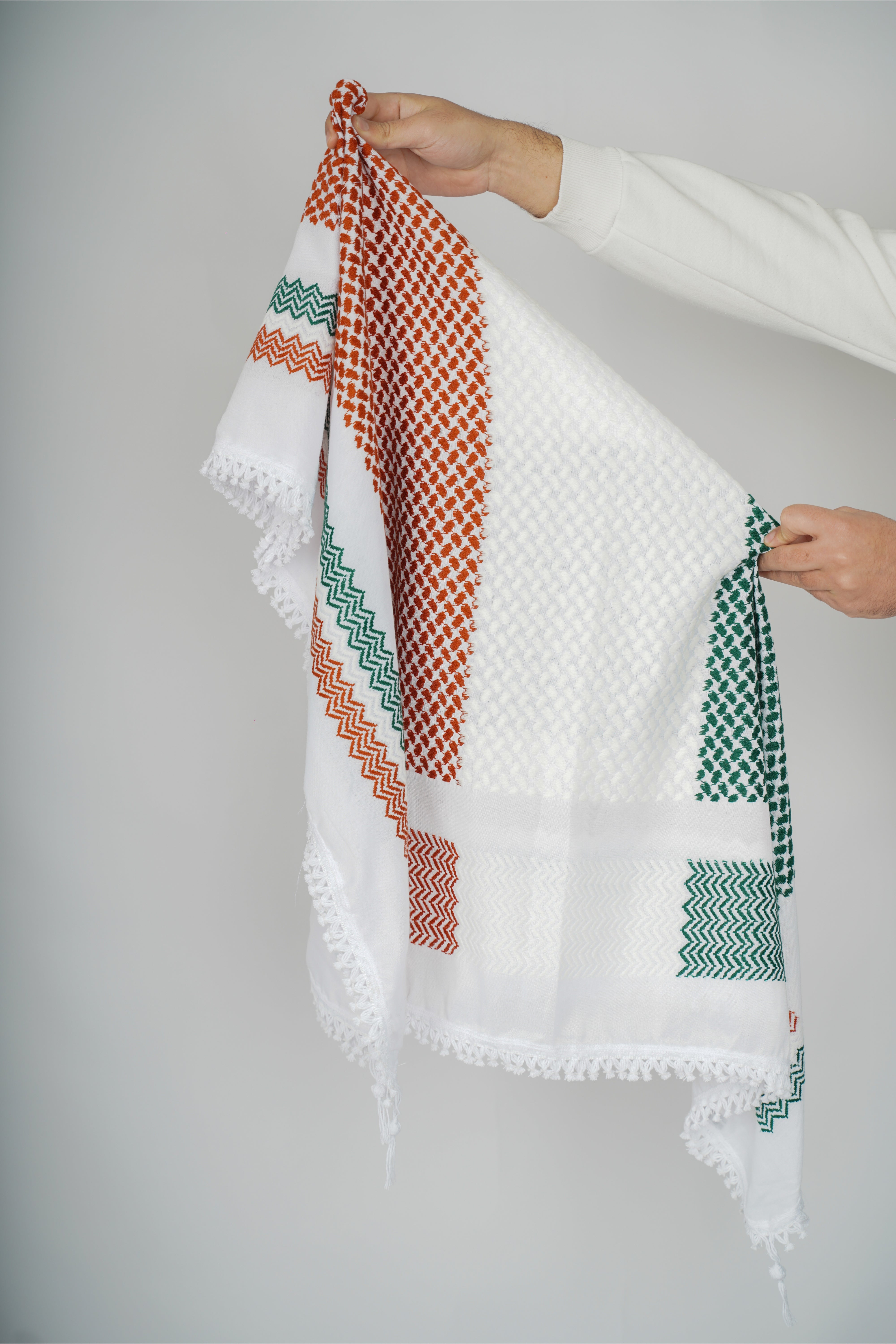 Green and Red Nablus Kufiya by Burdaclothing