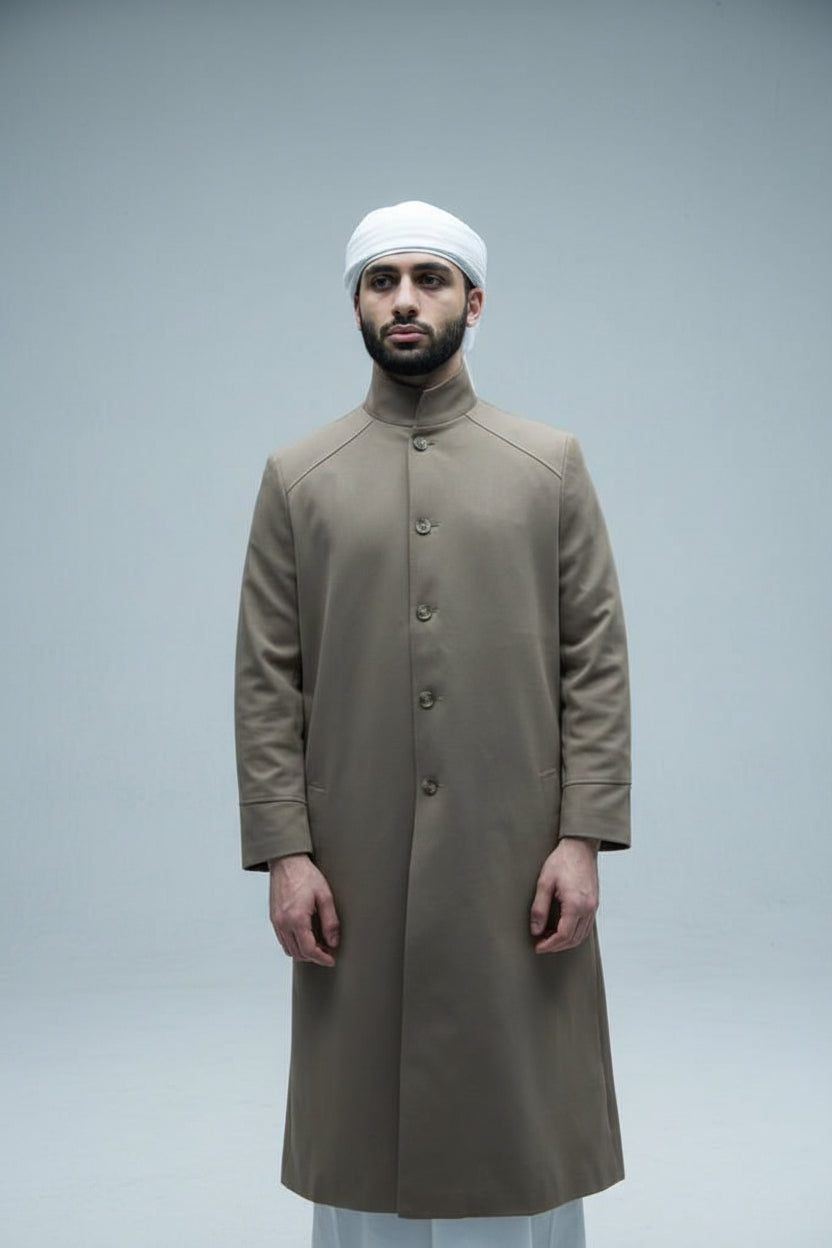 High Collar Light Brown Long Coat by burdaclothing