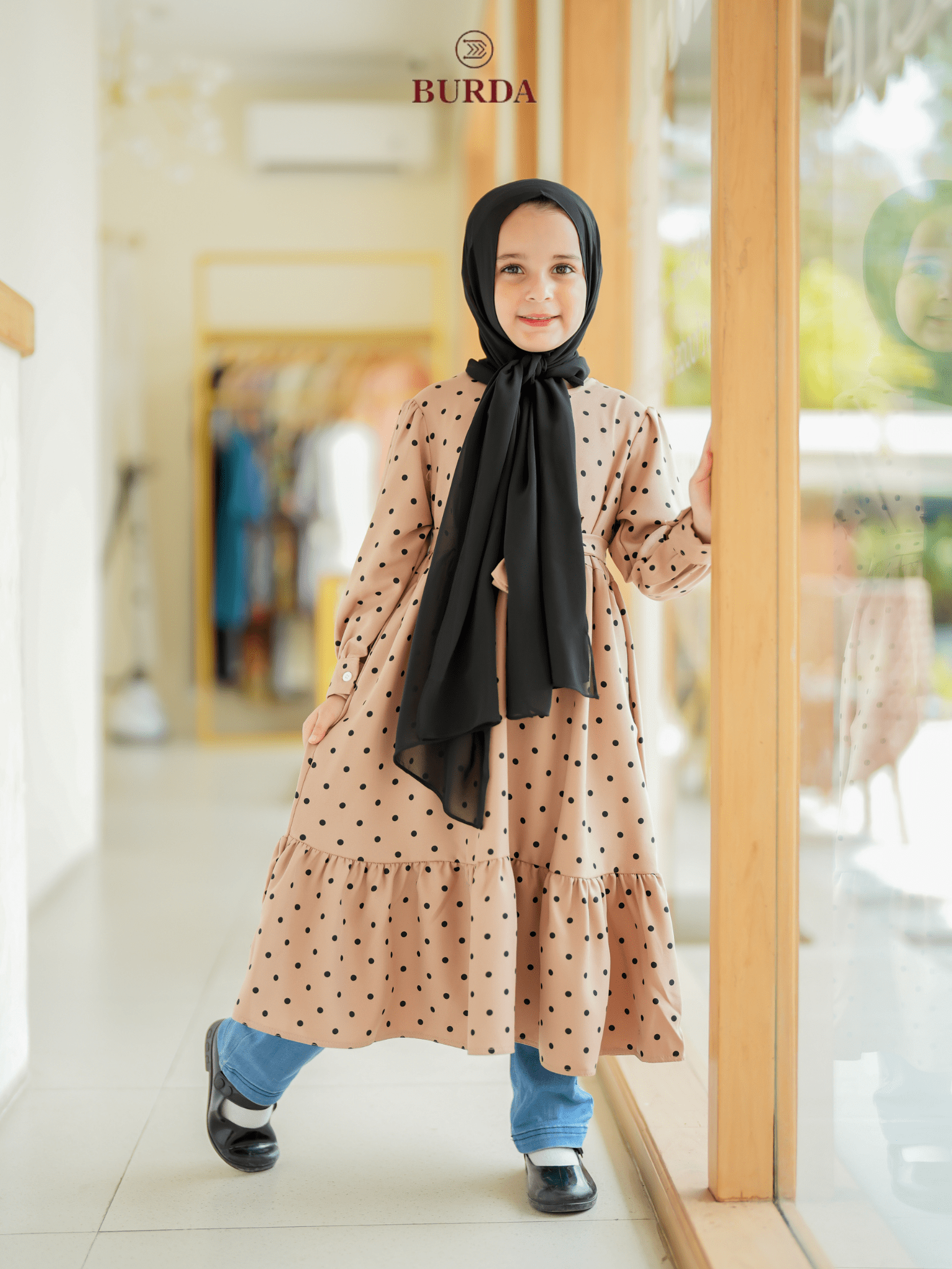 Burdaclothing Kid's Beige Polka Dot Dress