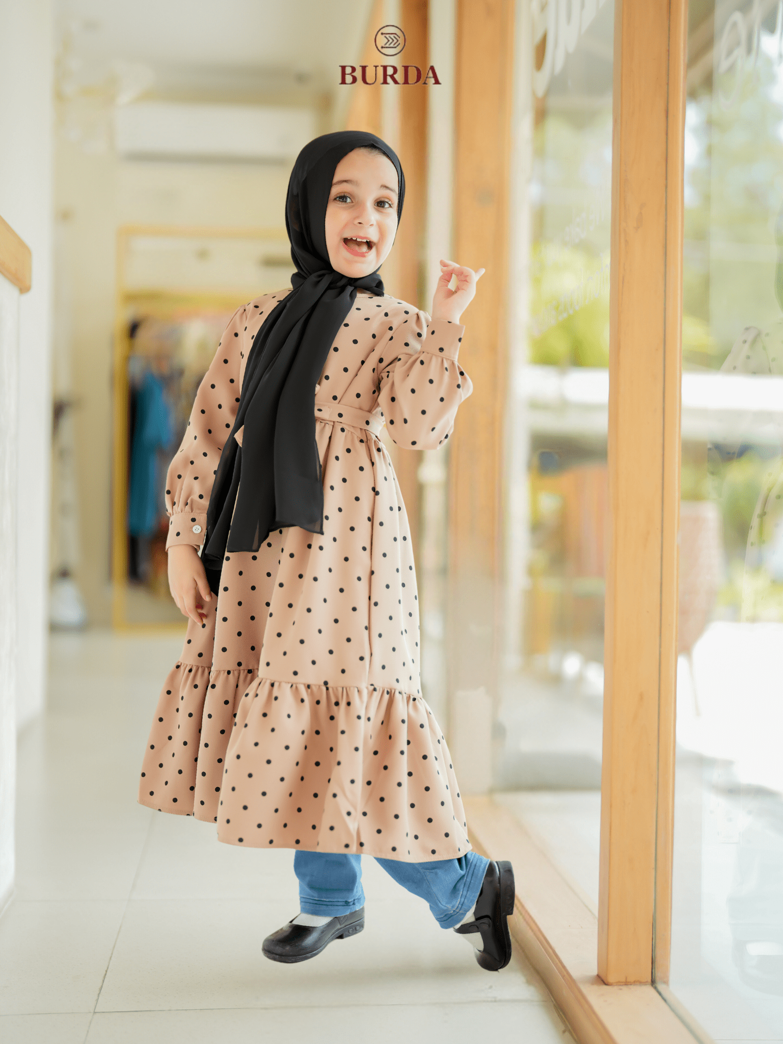Burdaclothing Kid's Beige Polka Dot Dress