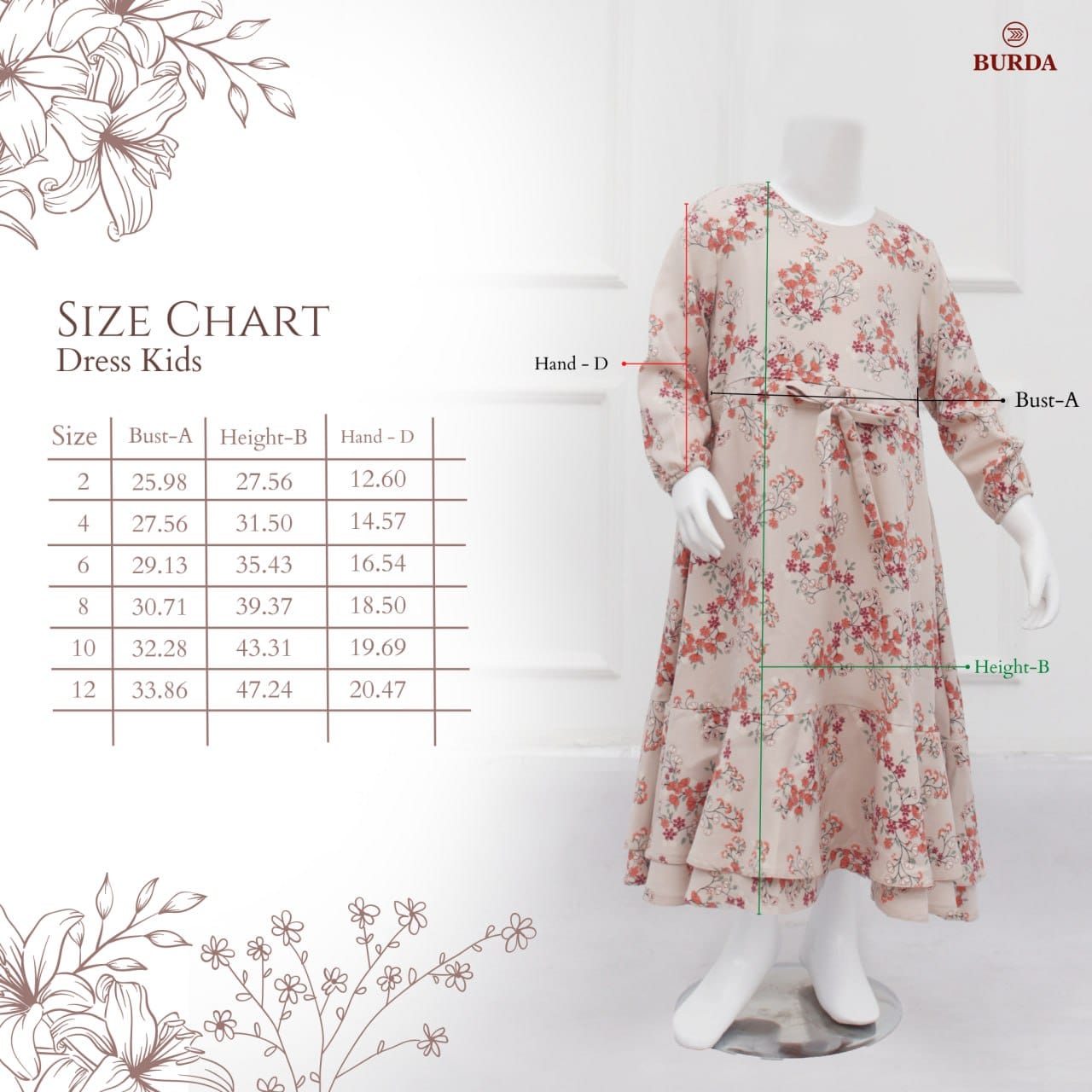 Burdaclothing Kid's Bone Floral Dress