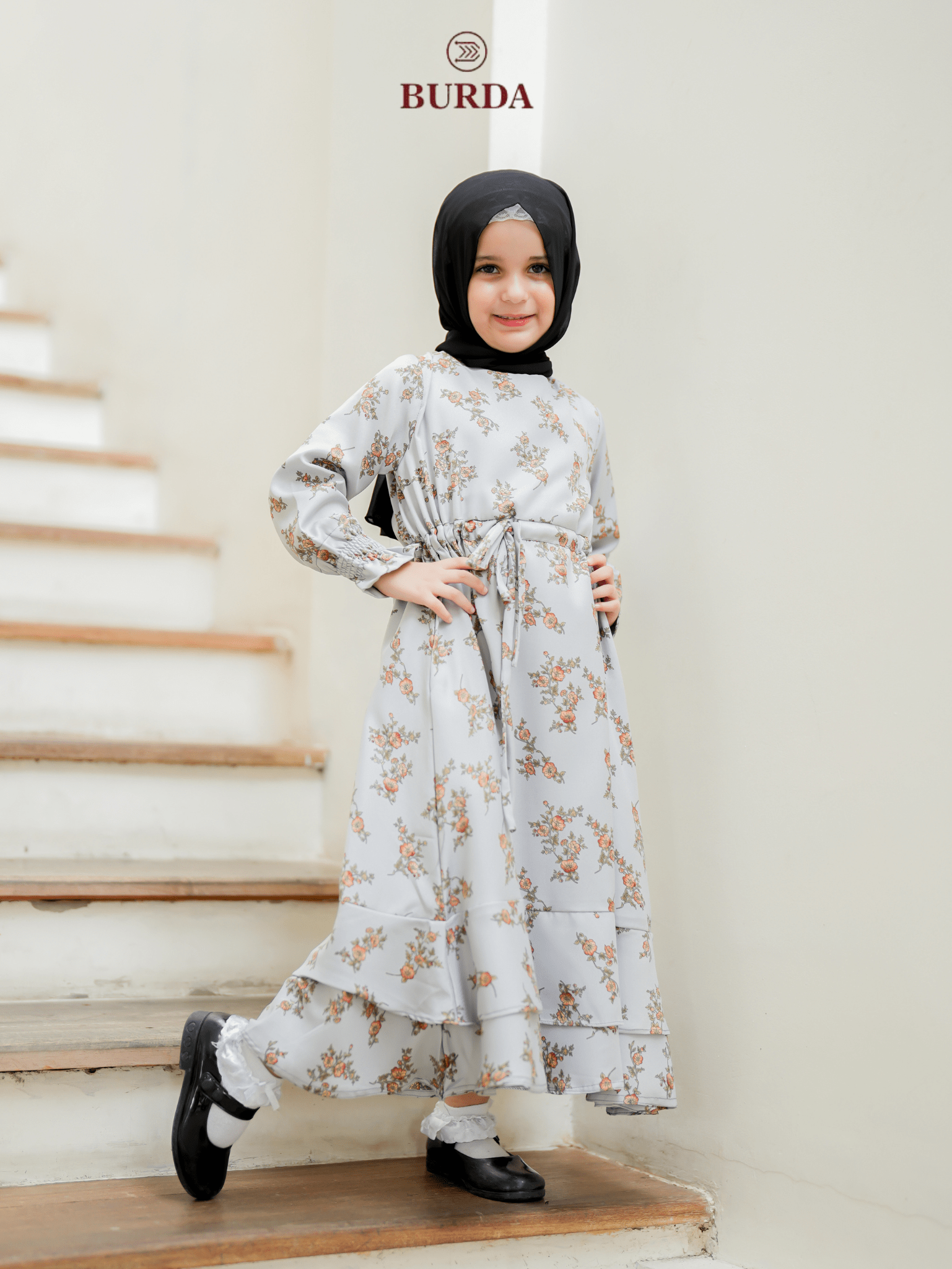 Burdaclothing Kid's Gray Floral Dress