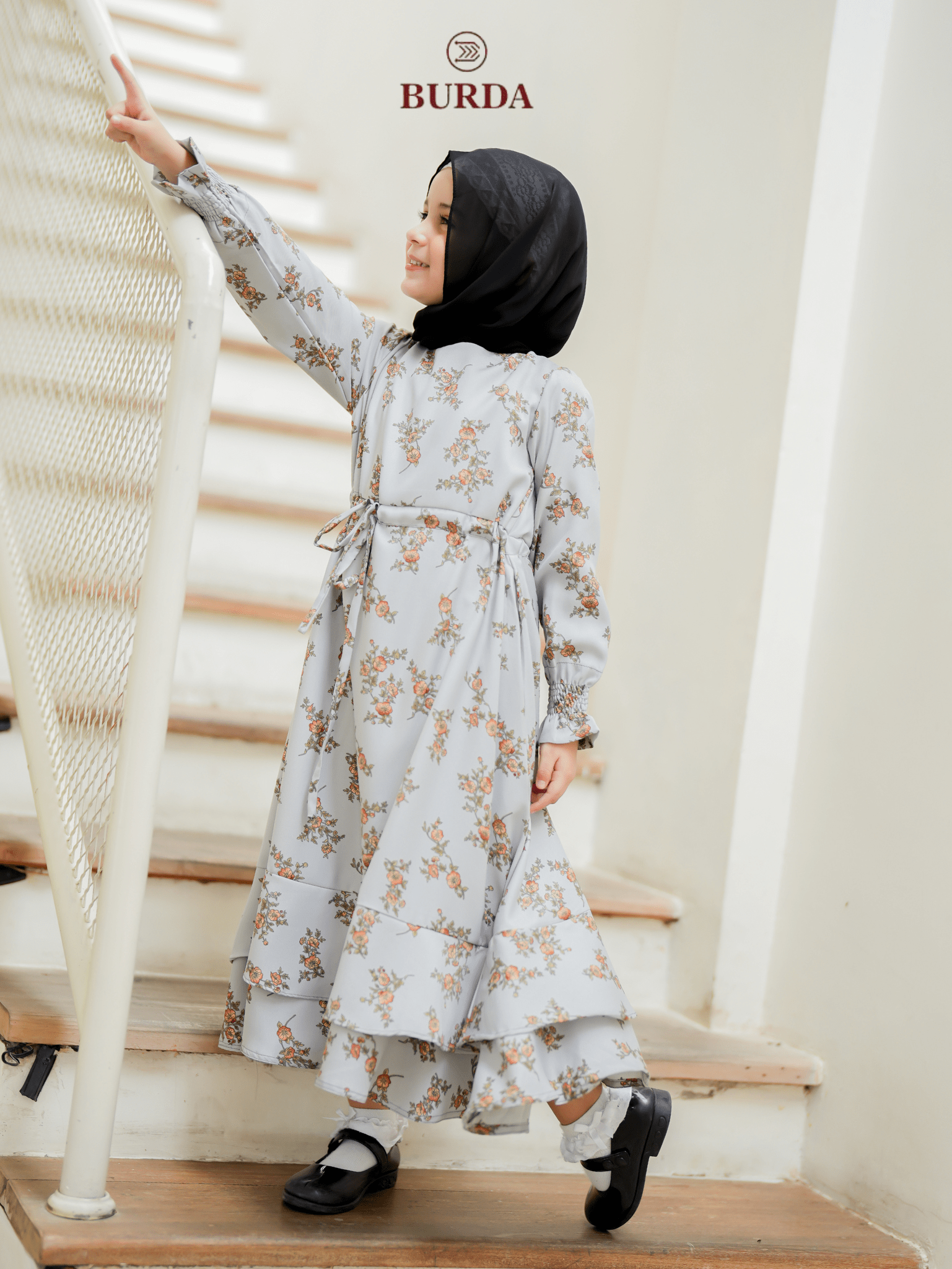 Burdaclothing Kid's Gray Floral Dress