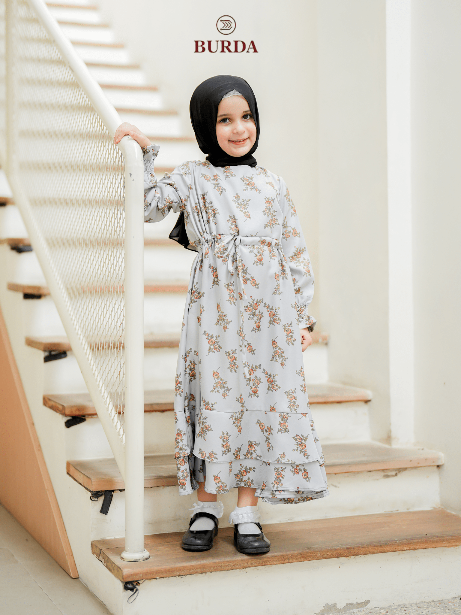 Burdaclothing Kid's Gray Floral Dress