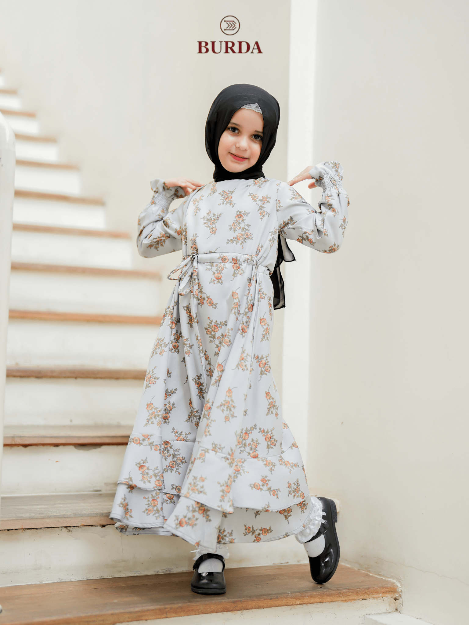 Burdaclothing Kid's Gray Floral Dress