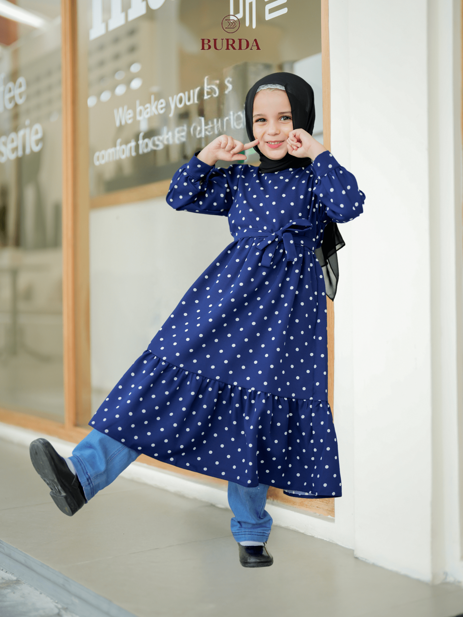 Burdaclothing Kid's Navy Blue Polka Dot Dress