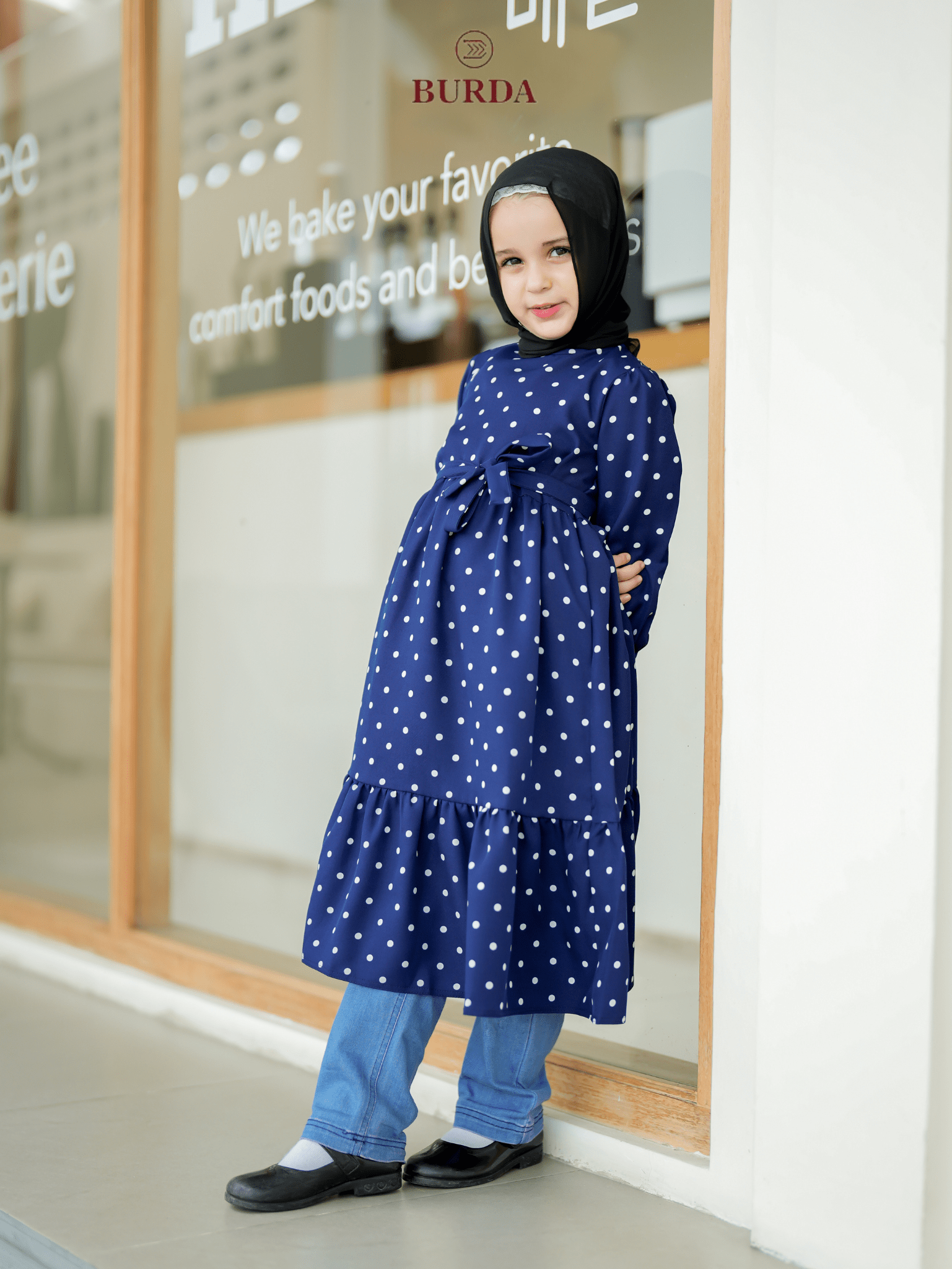 Burdaclothing Kid's Navy Blue Polka Dot Dress
