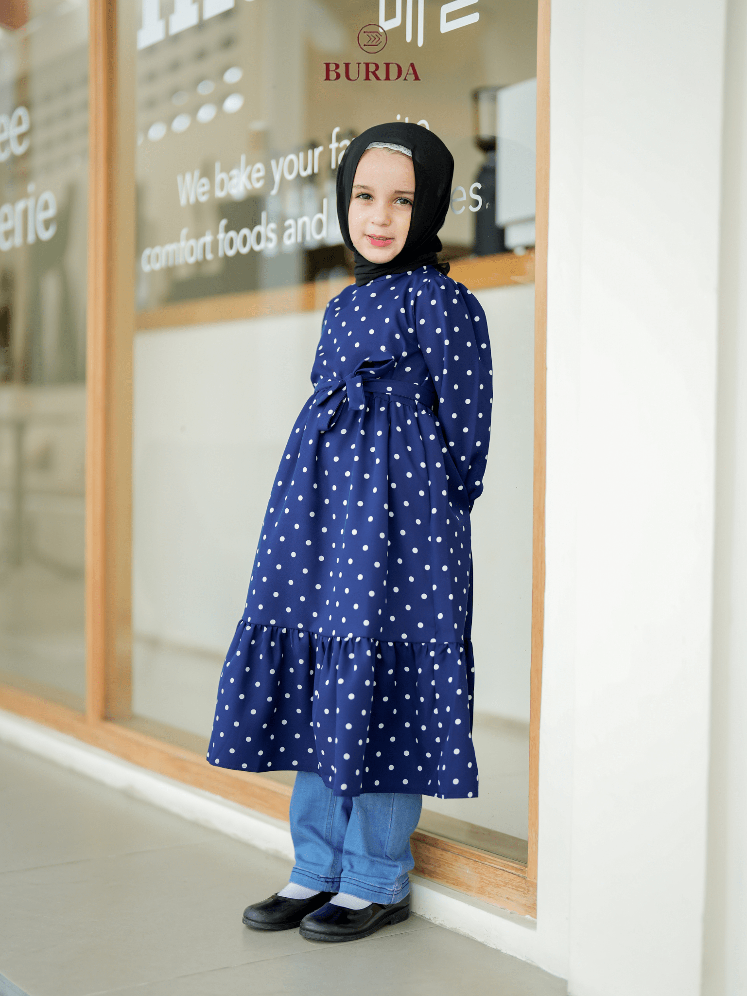 Burdaclothing Kid's Navy Blue Polka Dot Dress