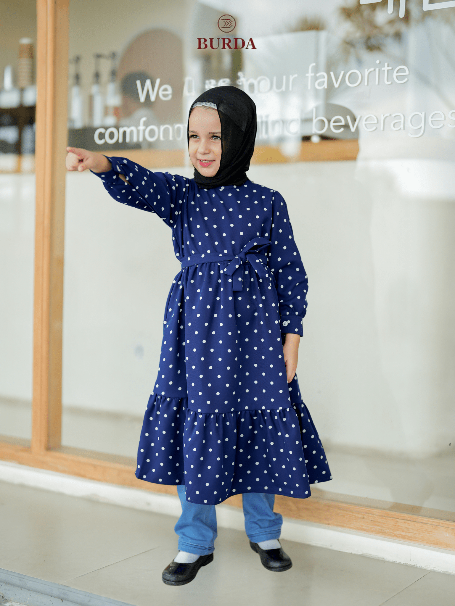 Burdaclothing Kid's Navy Blue Polka Dot Dress
