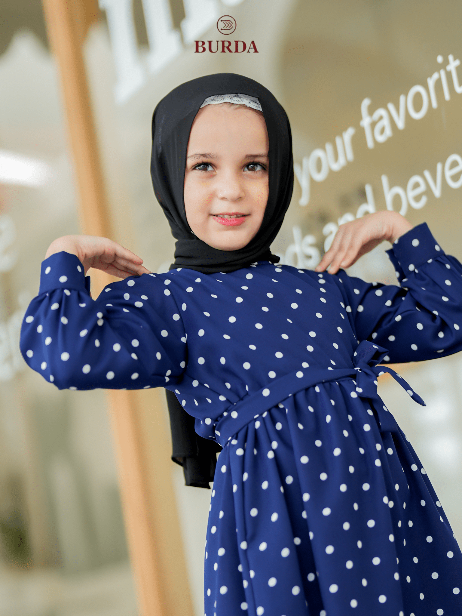 Burdaclothing Kid's Navy Blue Polka Dot Dress