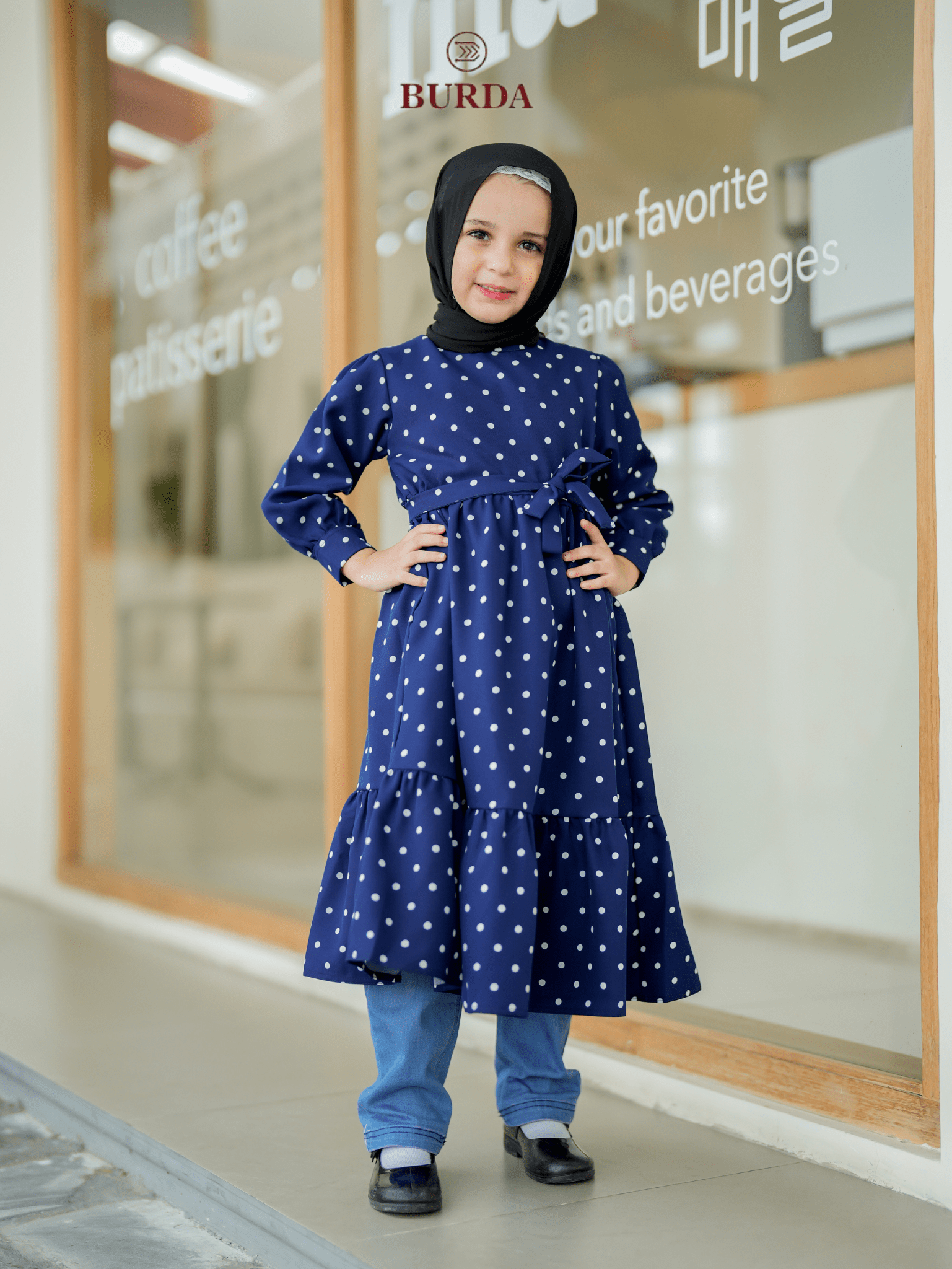 Burdaclothing Kid's Navy Blue Polka Dot Dress