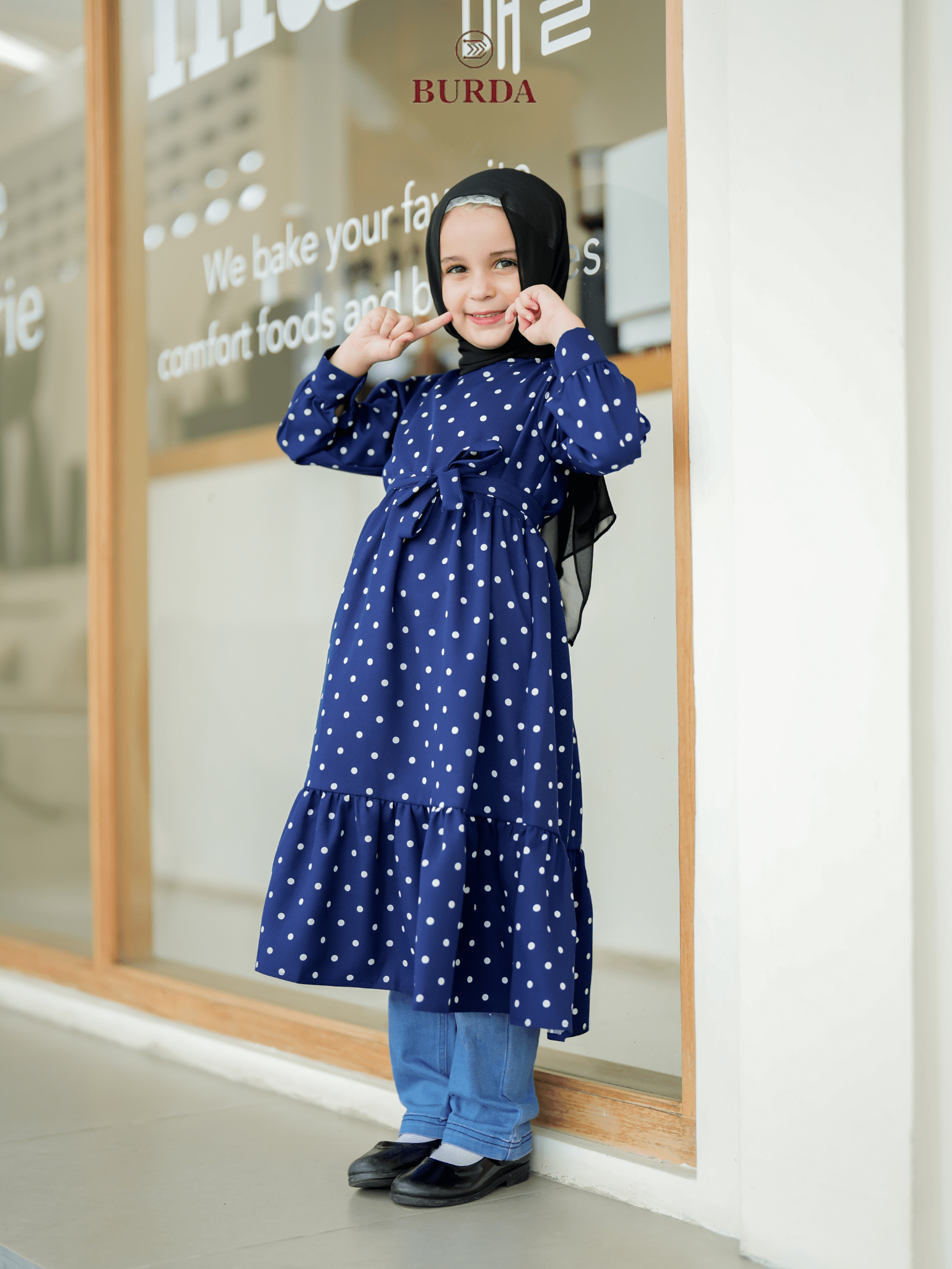 Burdaclothing Kid's Navy Blue Polka Dot Dress