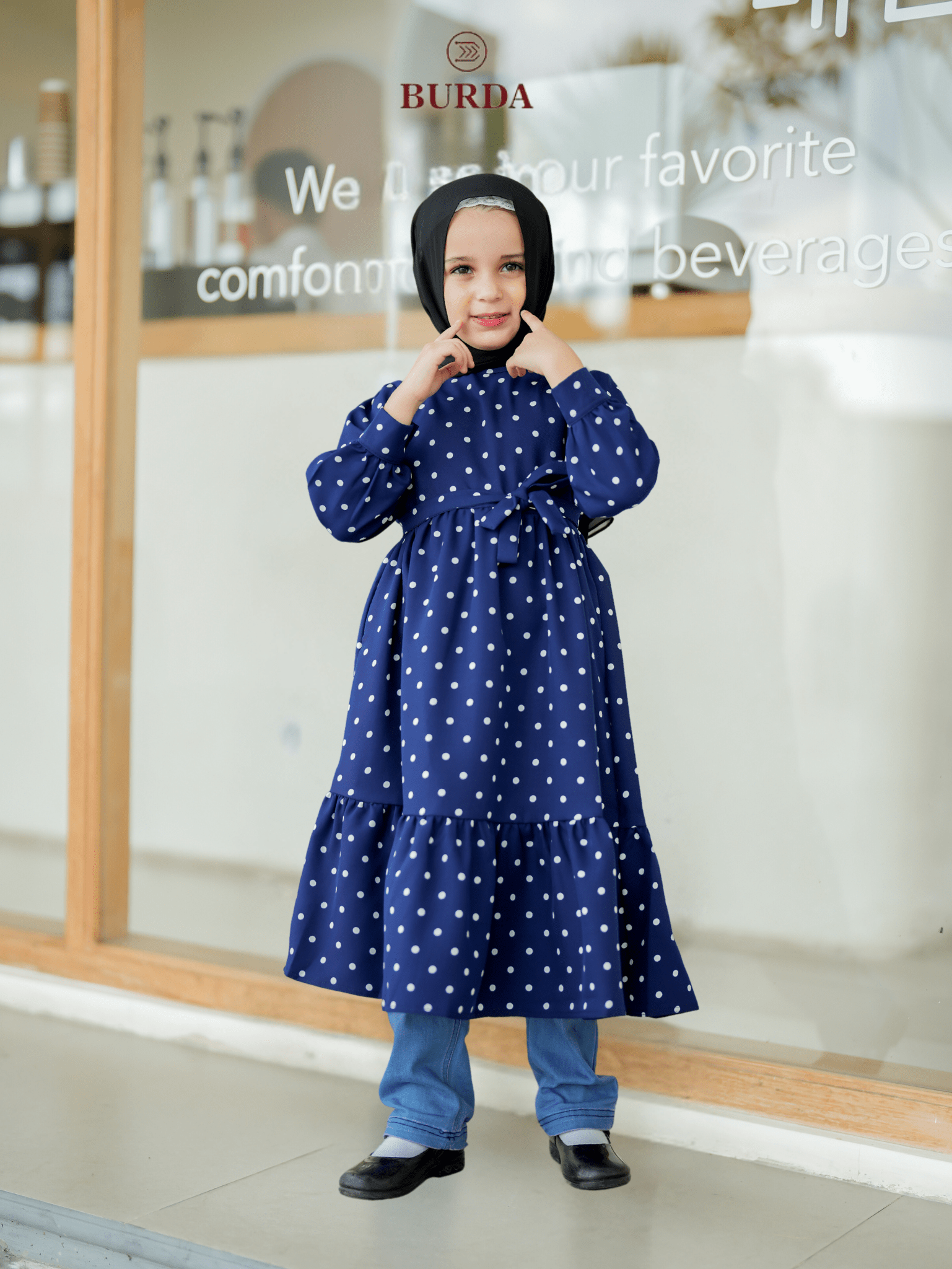 Burdaclothing Kid's Navy Blue Polka Dot Dress