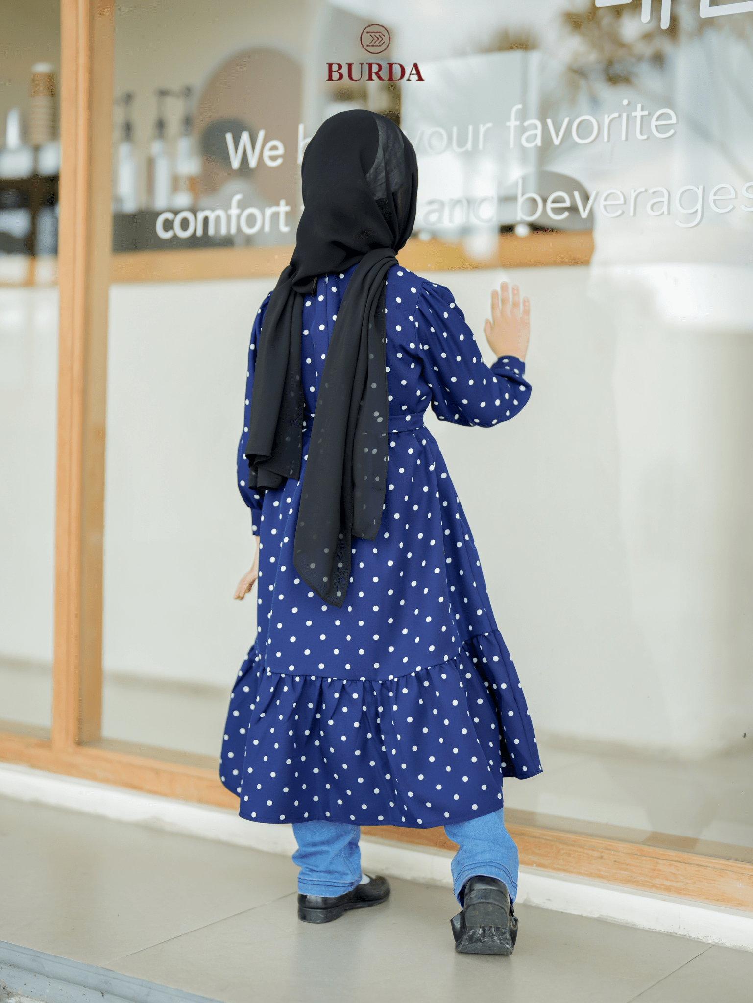 Burdaclothing Kid's Navy Blue Polka Dot Dress