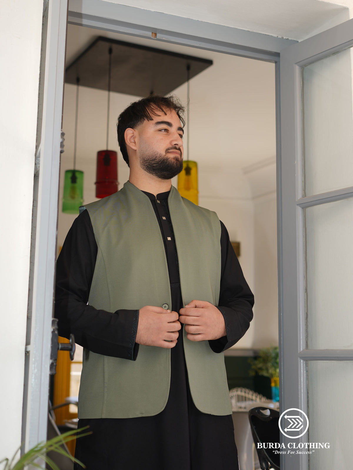Mens Waistcoat- Lime Green by Burdaclothing