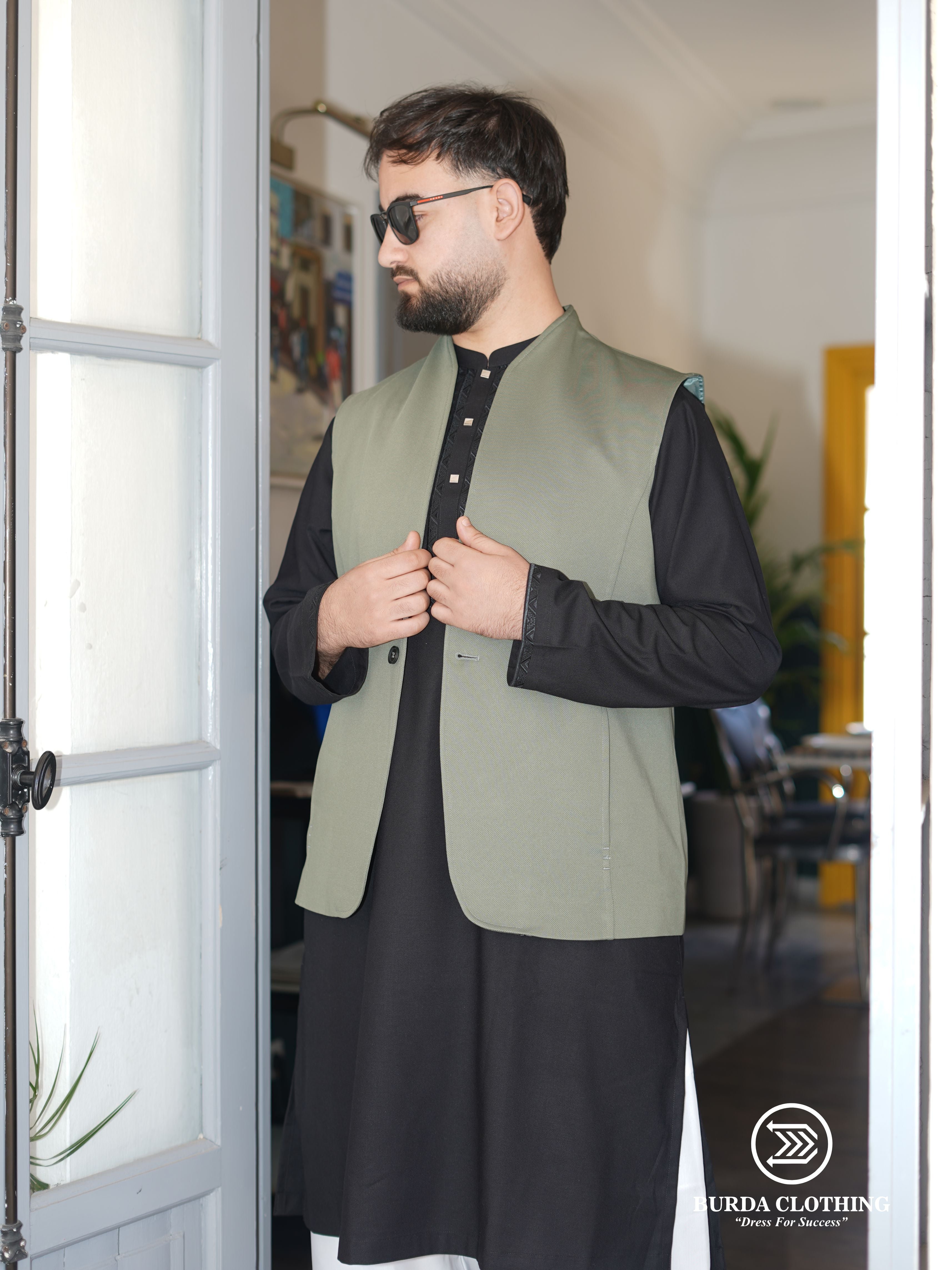 Mens Waistcoat- Lime Green by Burdaclothing