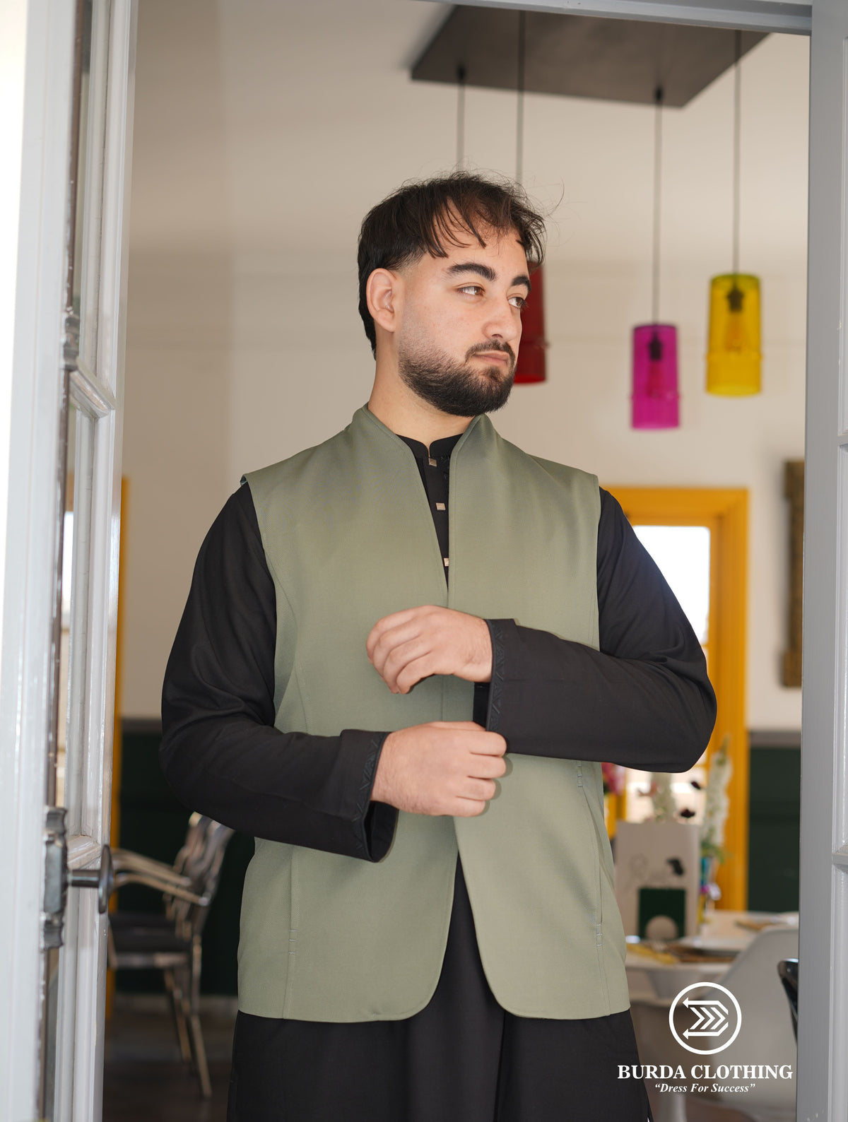 Mens Waistcoat- Lime Green by Burdaclothing