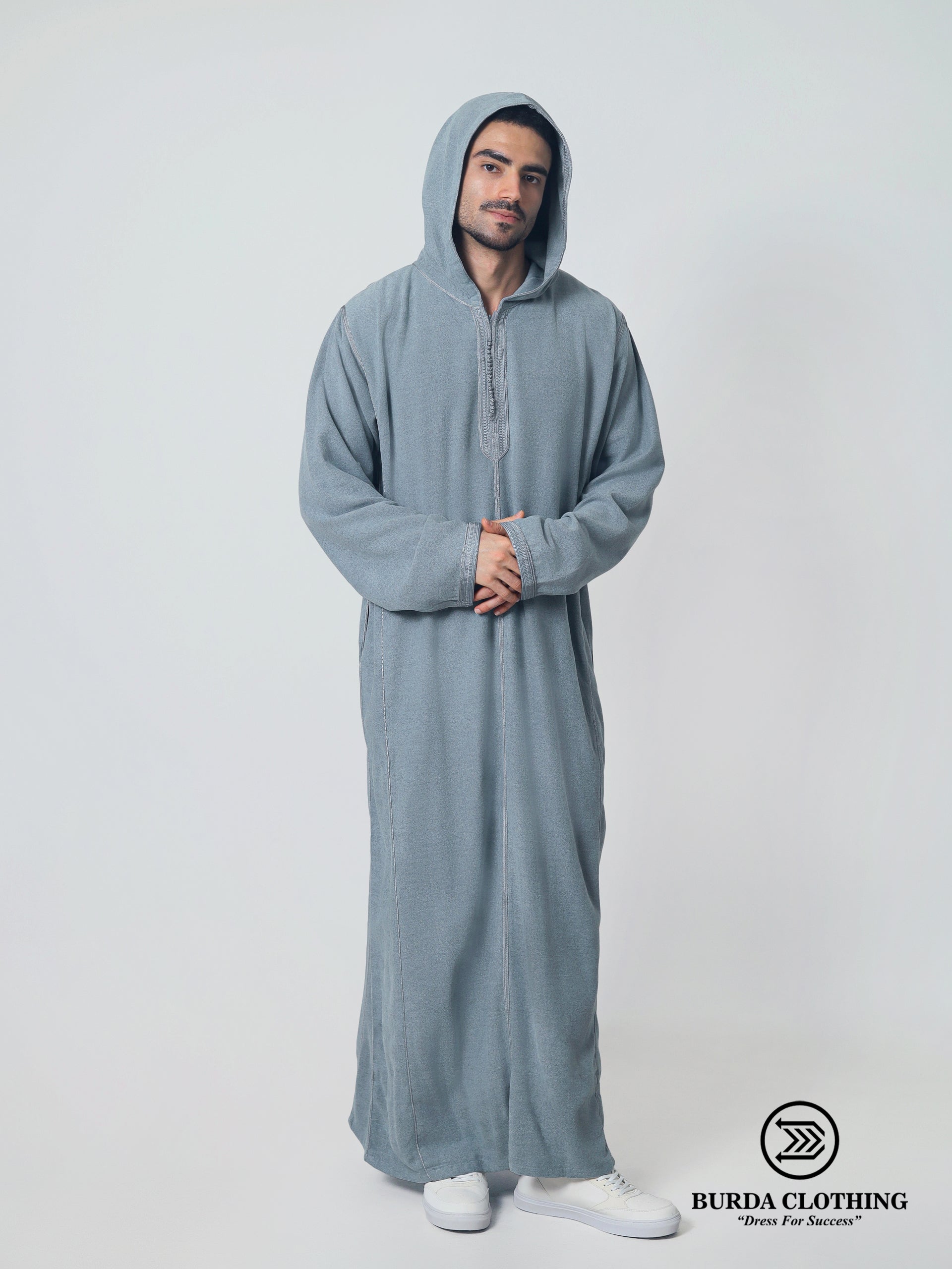 Moroccan Hoodie Winter Thobe Mlifa Djellaba Gray by Burdaclothing