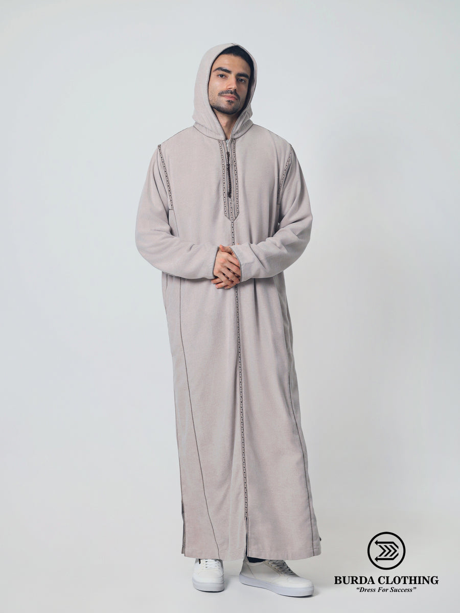 Moroccan Hoodie Thobe Mlifa Djellaba-Beige – Burdaclothing