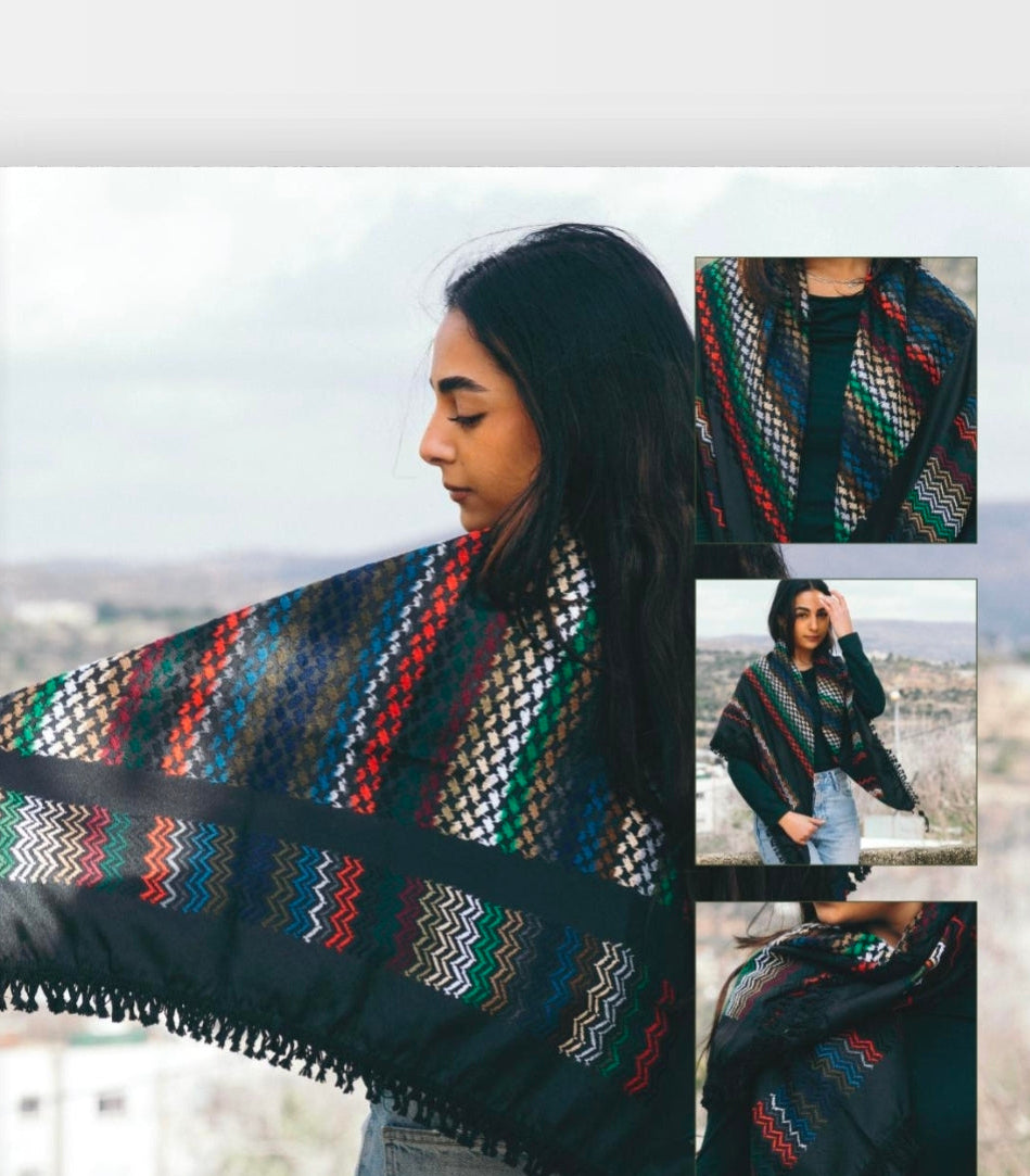 Nablus Kufiya Multicolor on Black by Burdaclothing