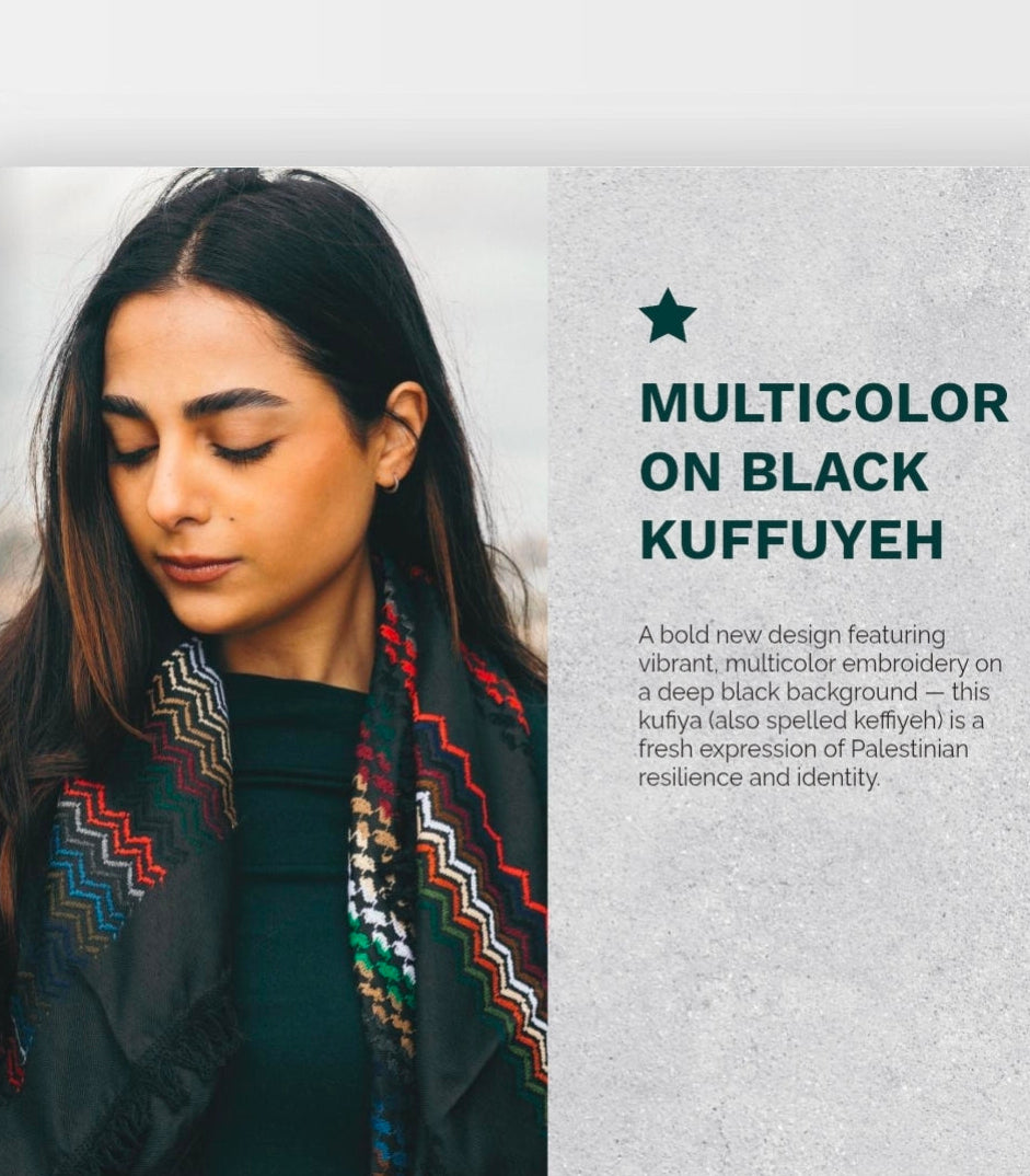 Nablus Kufiya Multicolor on Black by Burdaclothing