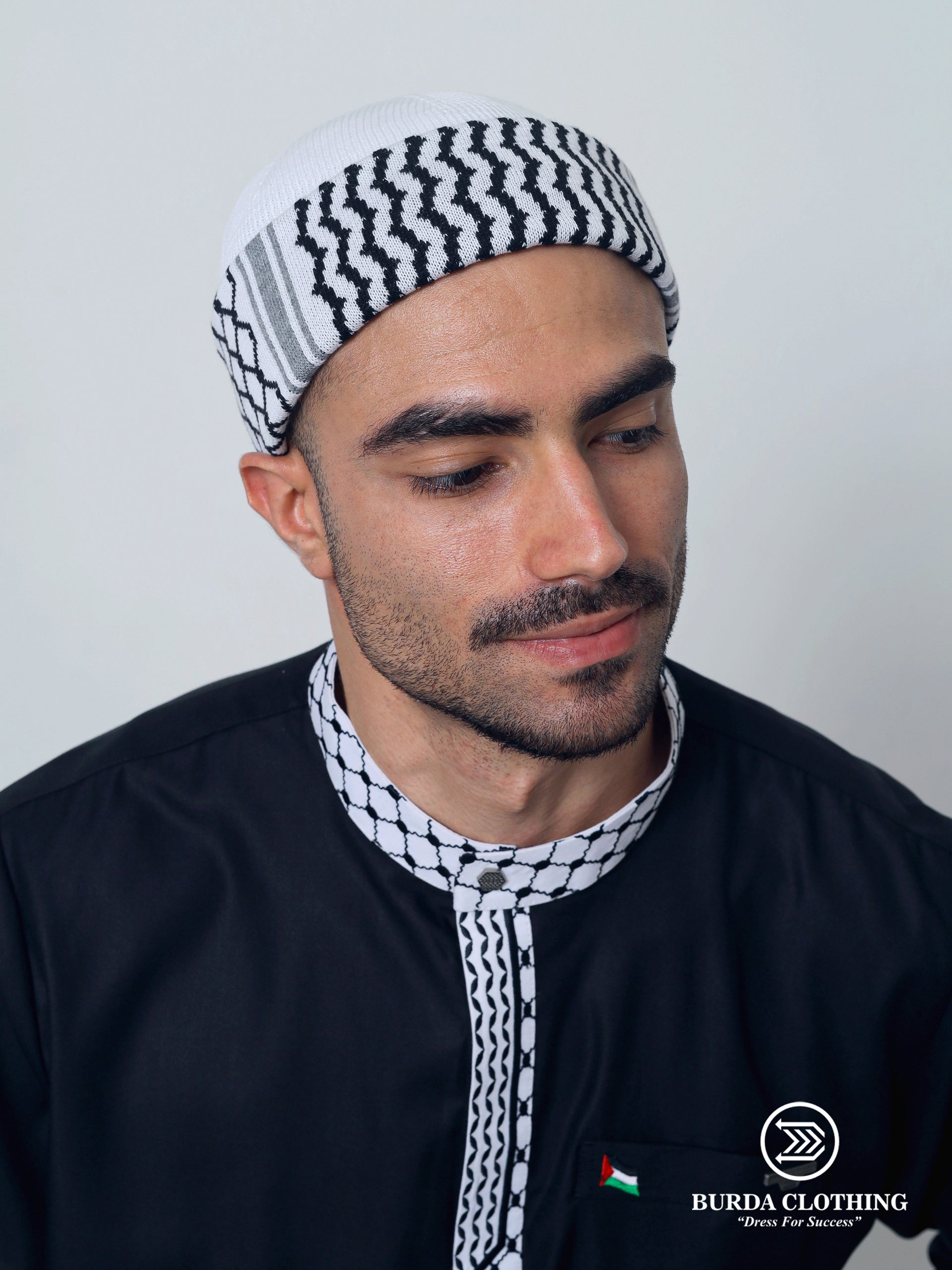 Palestine Kufiya Beanie White by Burdaclothing