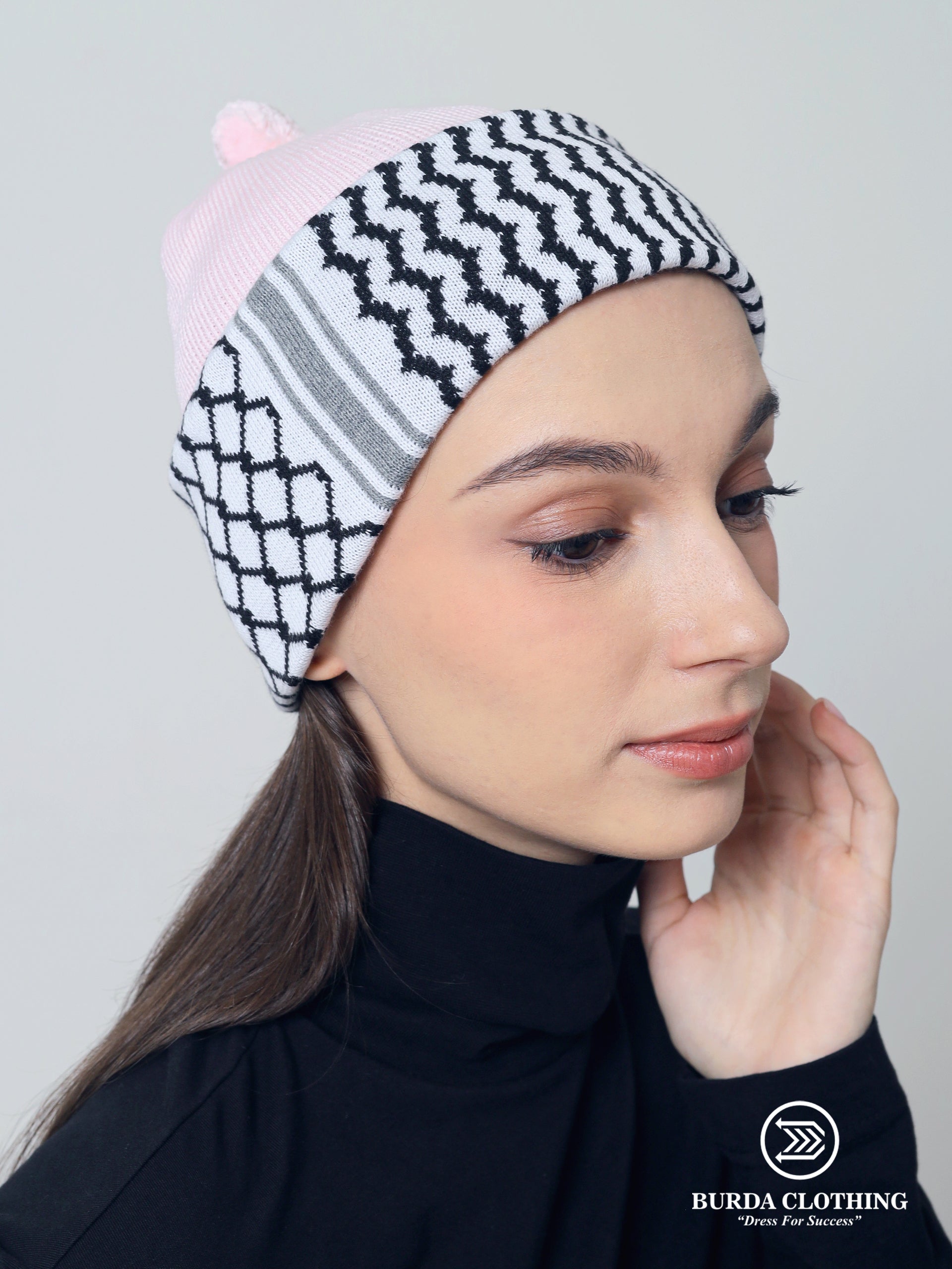 Palestine Kufiya Beanie Womens- Pink by Burdaclothing