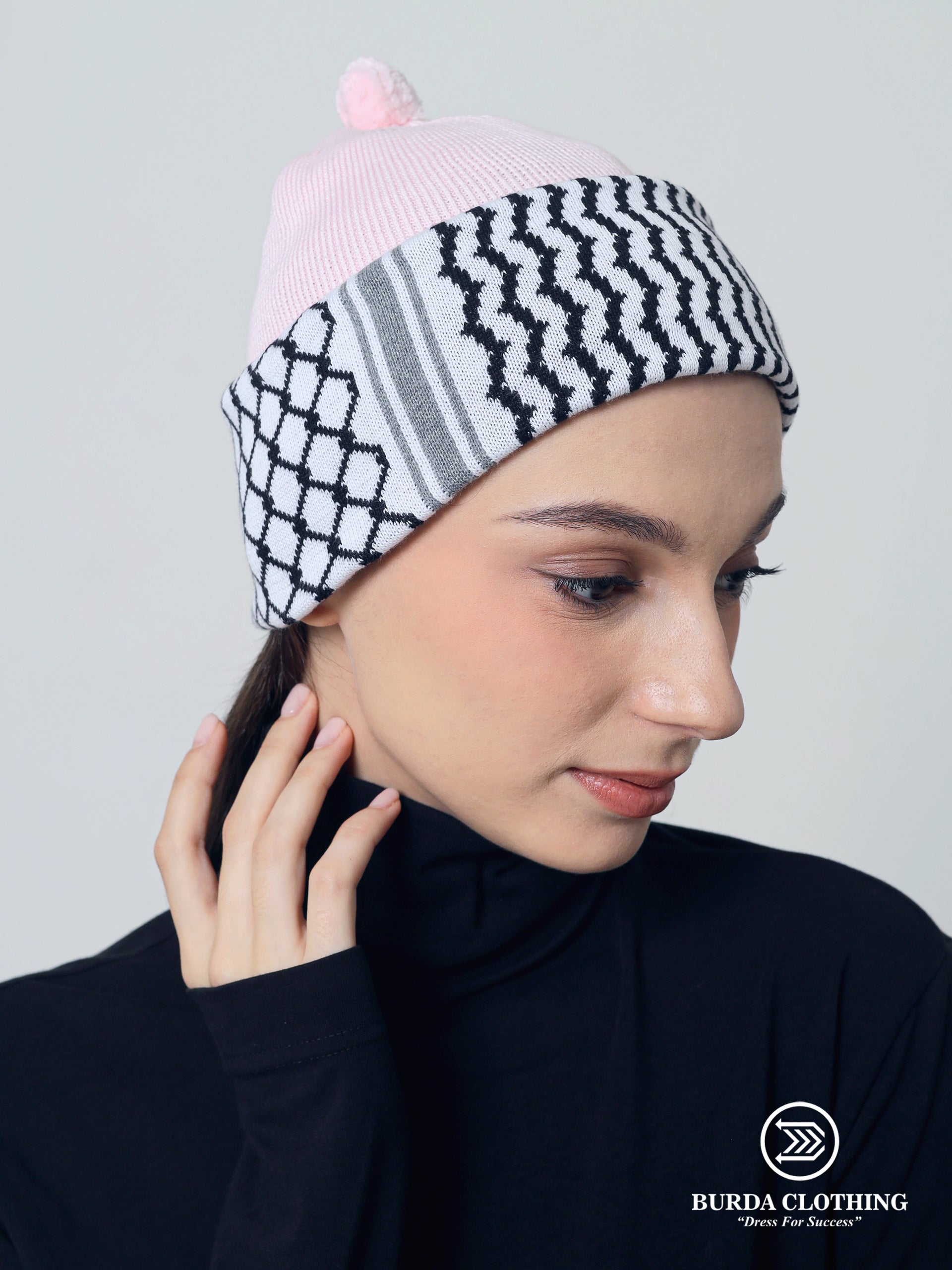 Palestine Kufiya Beanie Womens- Pink by Burdaclothing