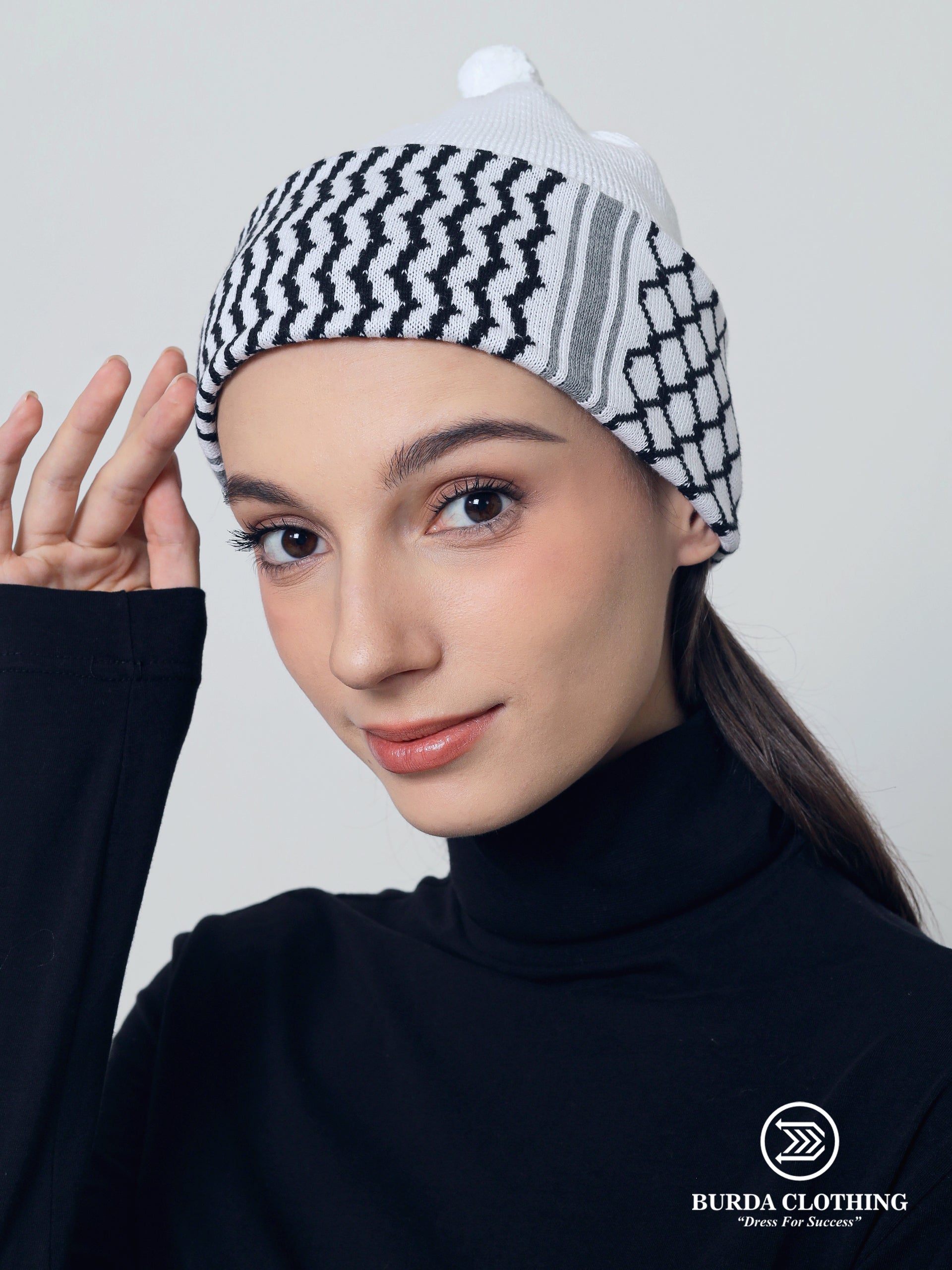 Palestine Kufiya Beanie Womens- White by Burdaclothing