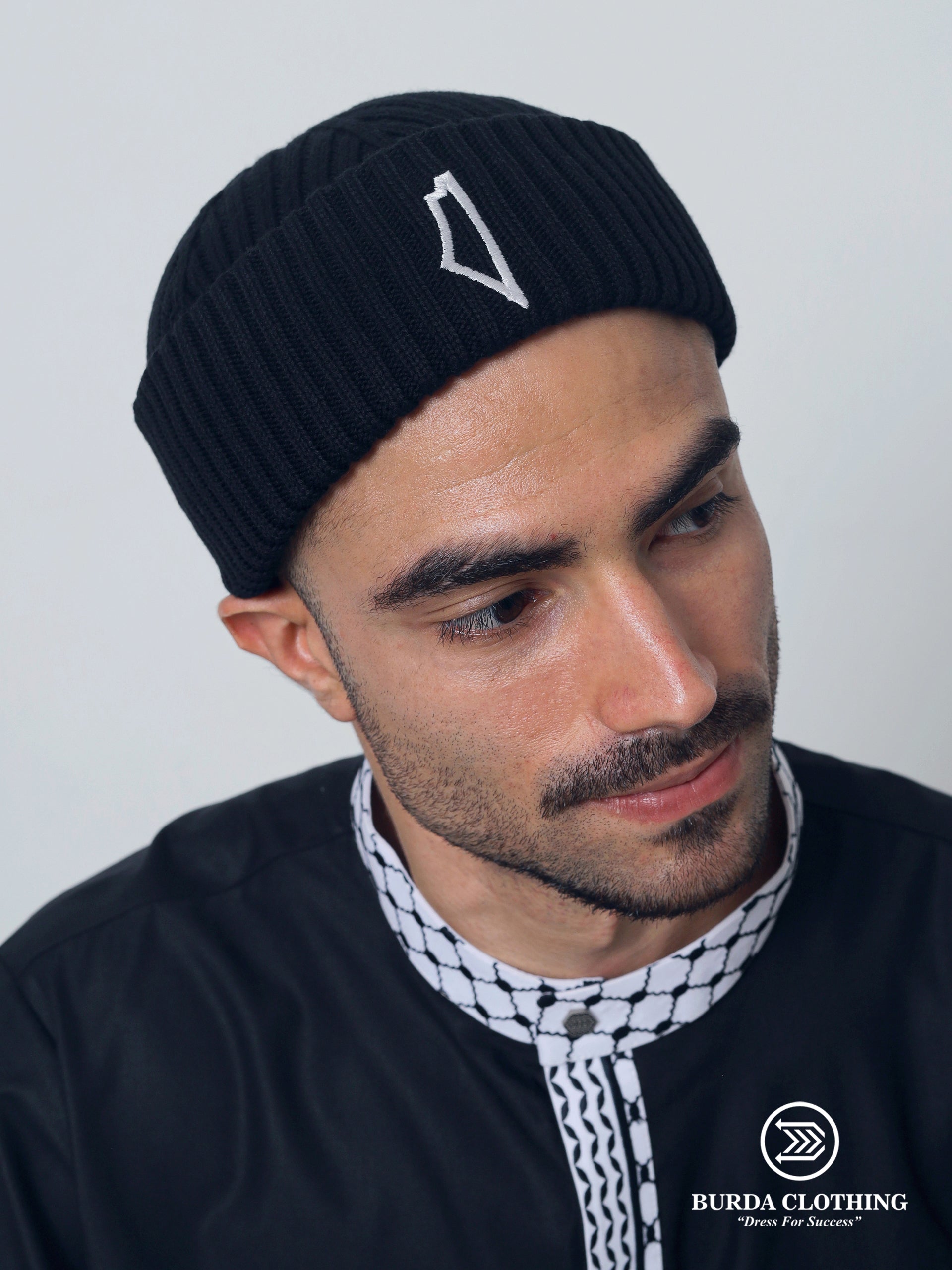 Palestine Map Folded Beanie Black by Burdaclothing
