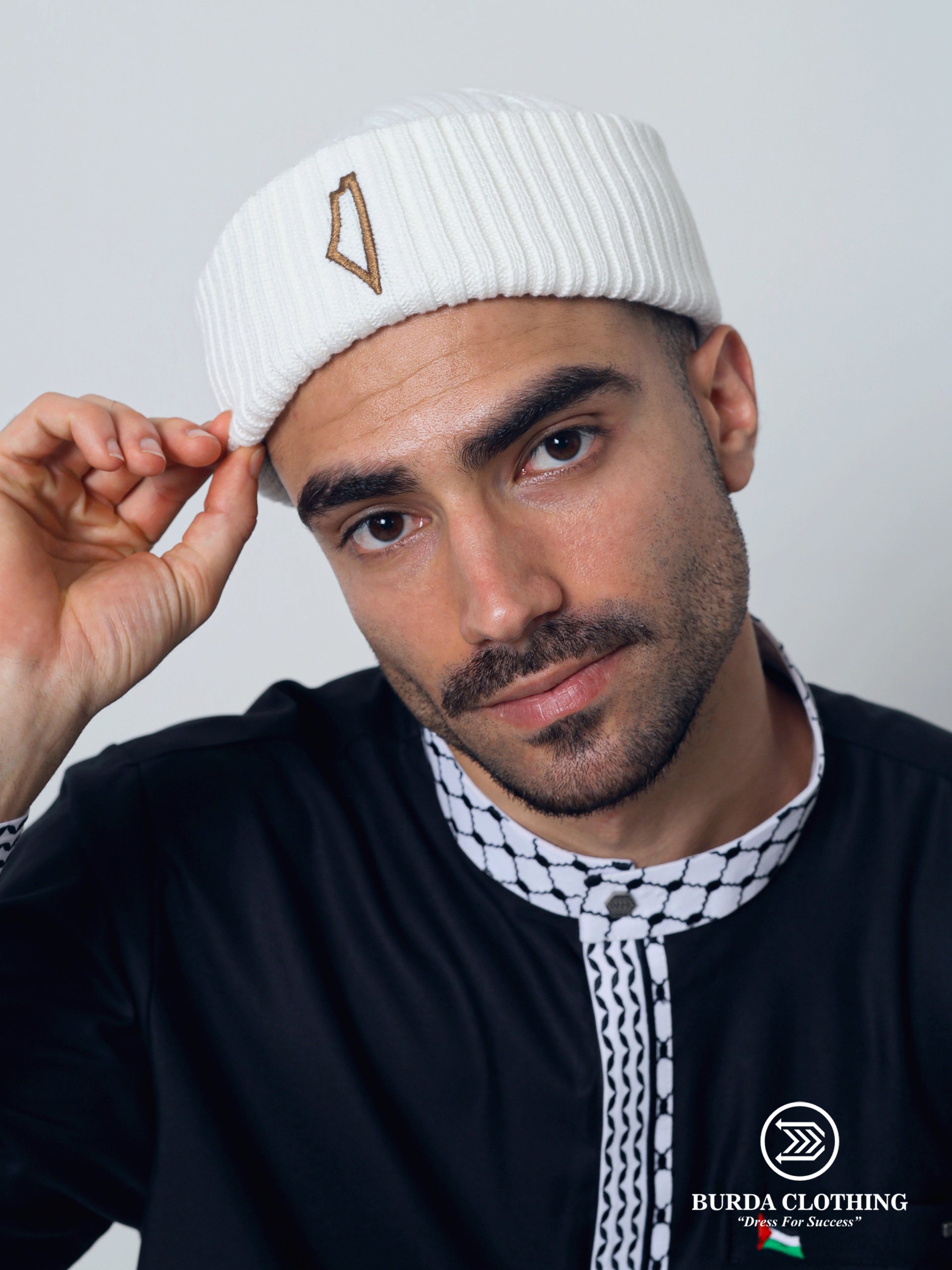 Palestine Map Folded Beanie Off White by Burdaclothing