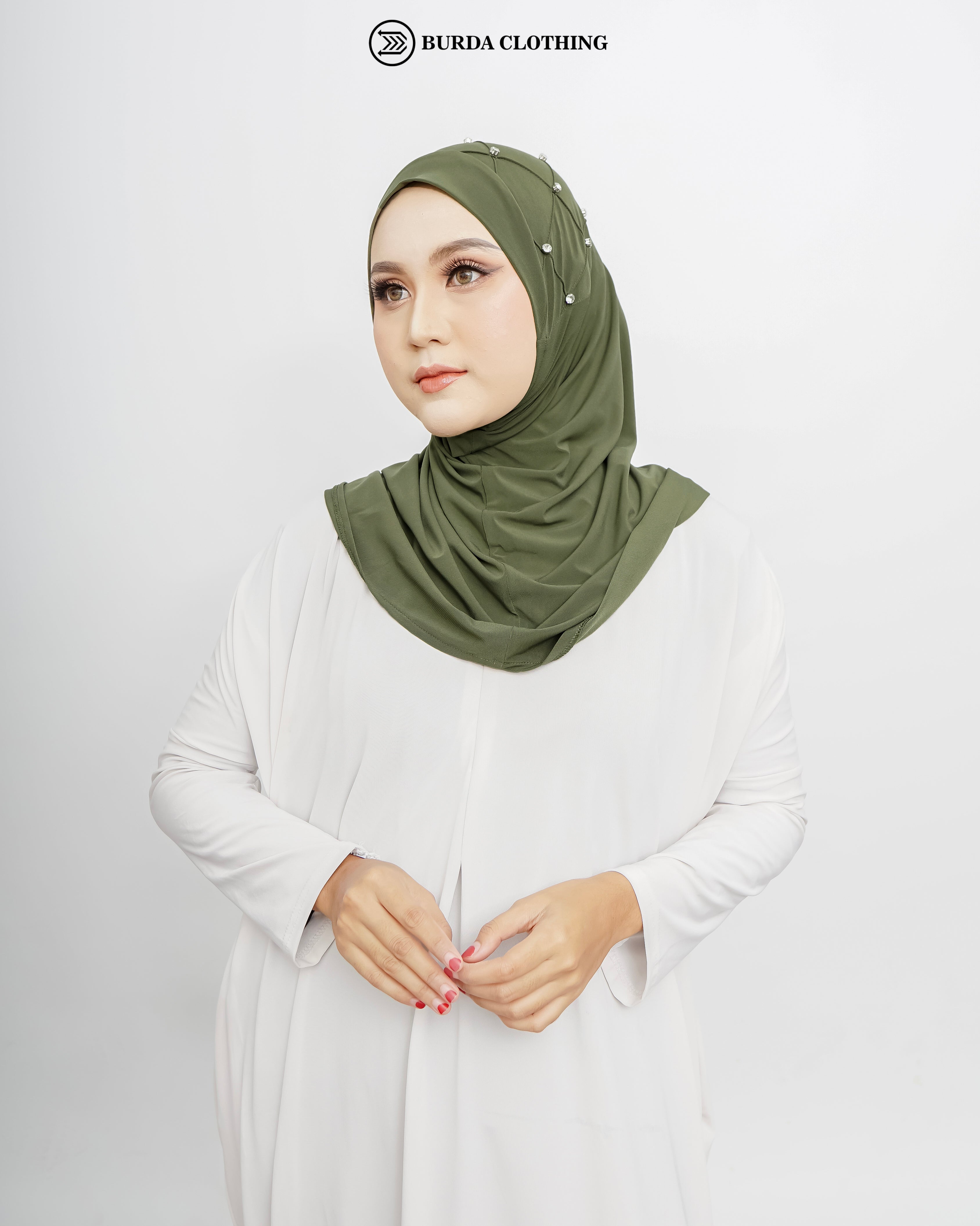 Pull on Hijab with stone (Jersey) Dark Green by Burdaclothing